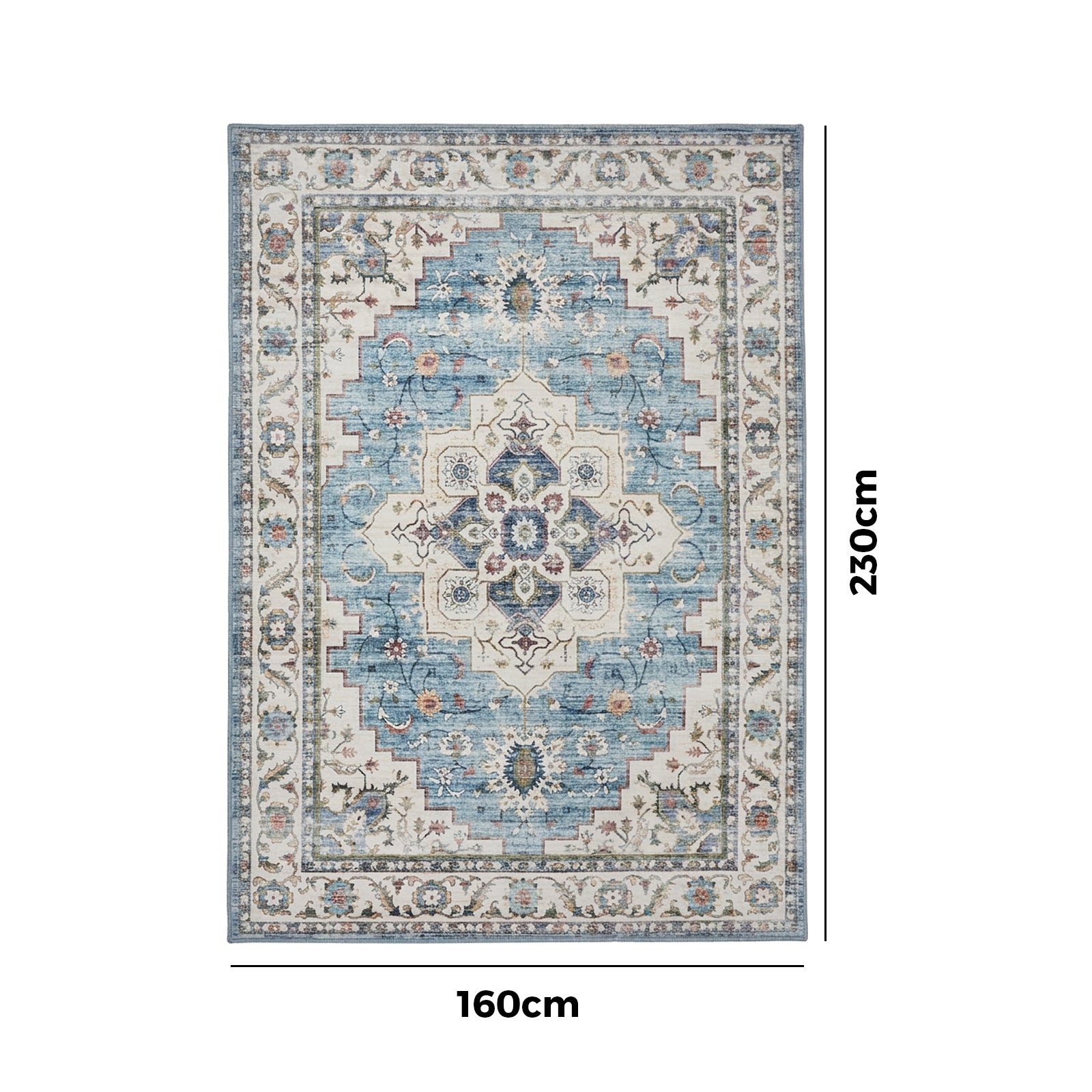 Oikiture Distressed Blue Persian Rug Washable Non Slip Floor Carpet 160X230cm