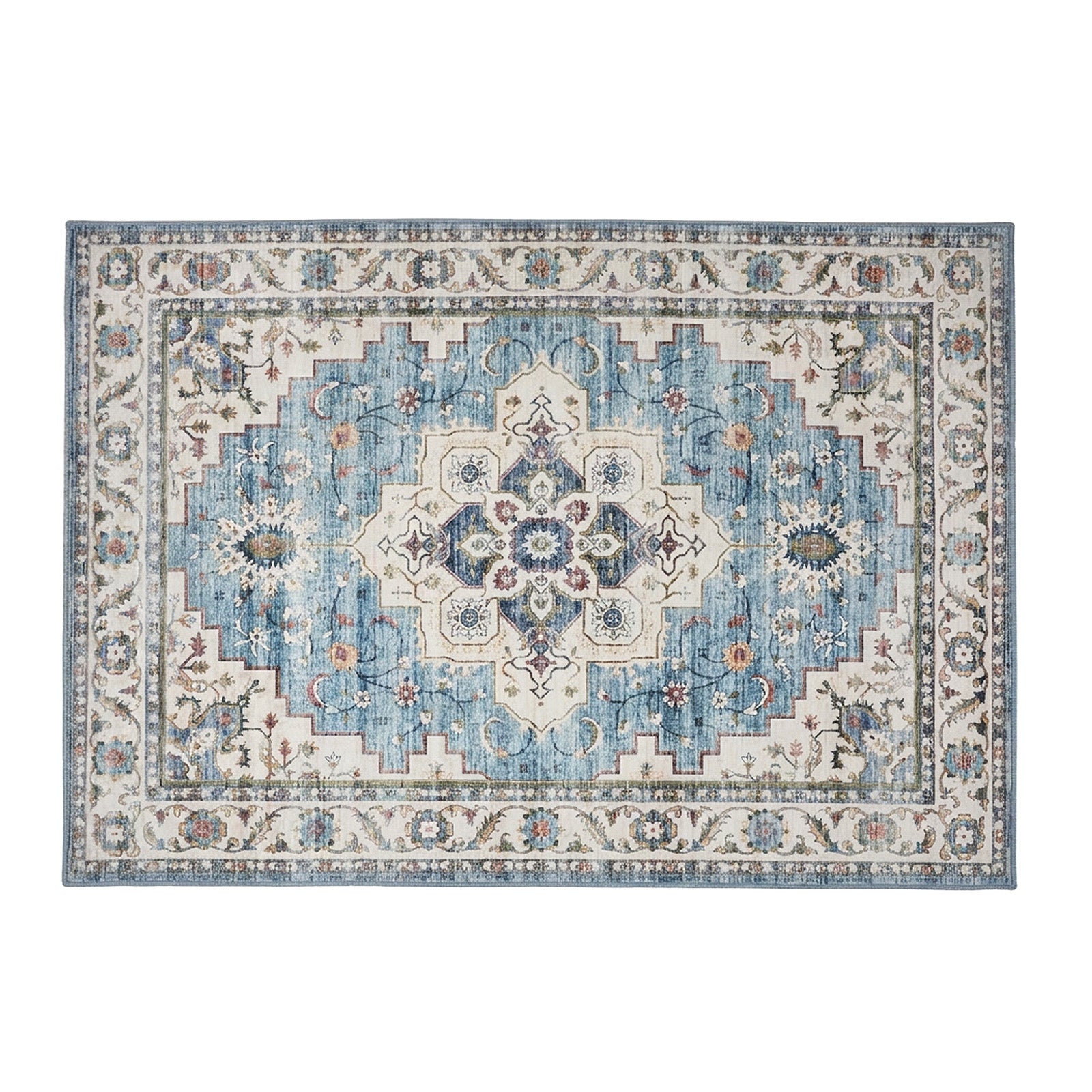 Oikiture Distressed Blue Persian Rug Washable Non Slip Floor Carpet 200X290cm