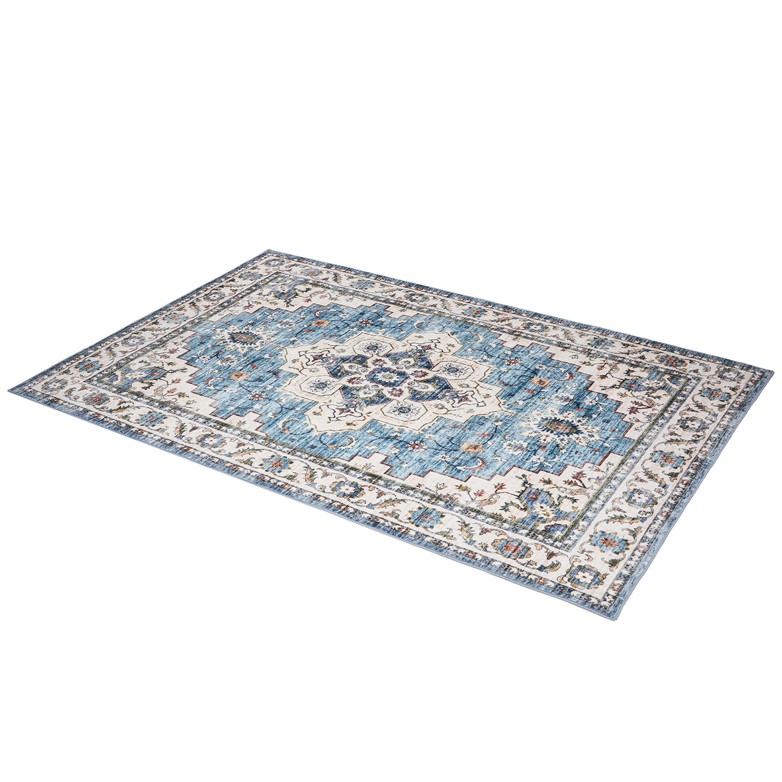 Oikiture Distressed Blue Persian Rug Washable Non Slip Floor Carpet 240X340cm