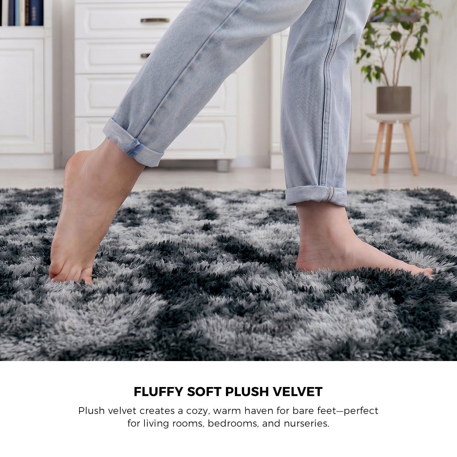 Oikiture Gradient Grey Fluffy Shag Rug Soft Plush Non Slip Floor Mat 160x230cm