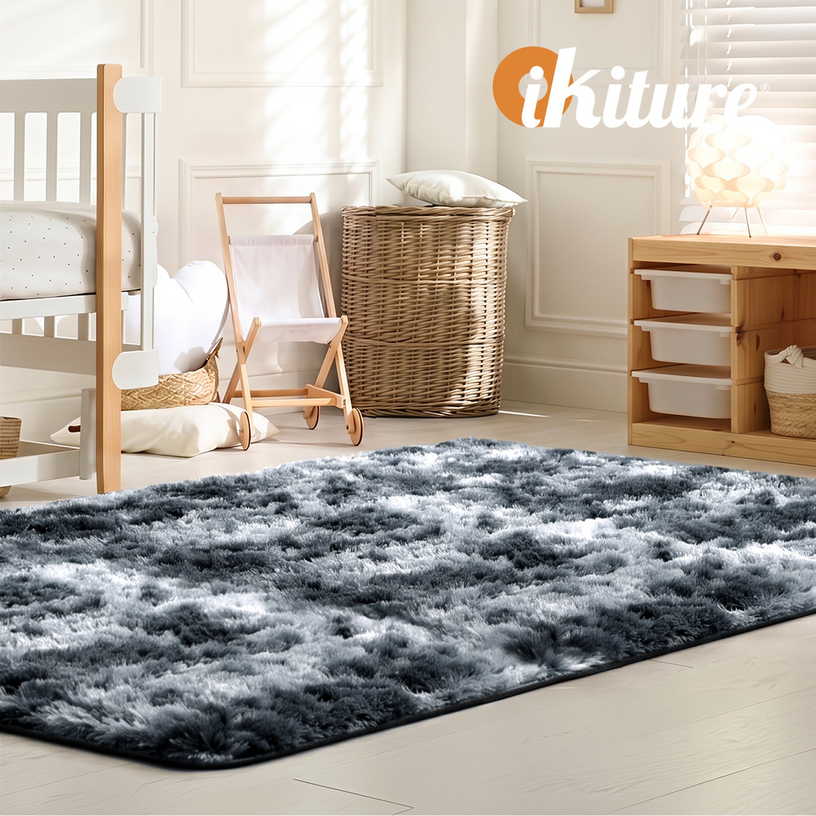 Oikiture Gradient Grey Fluffy Shag Rug Soft Plush Non Slip Floor Mat 160x230cm