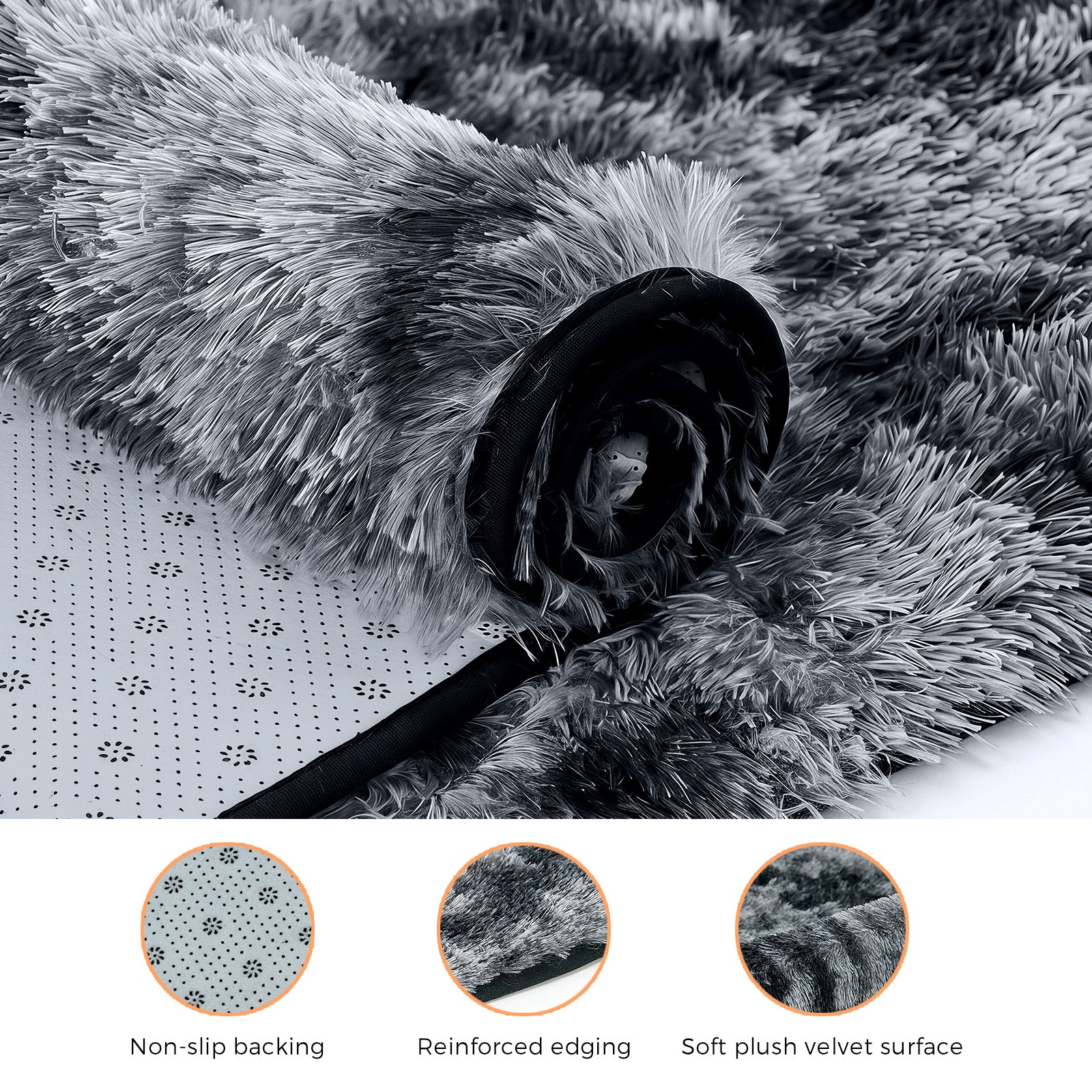 Oikiture Gradient Grey Fluffy Shag Rug Soft Plush Non Slip Floor Mat 200x290cm