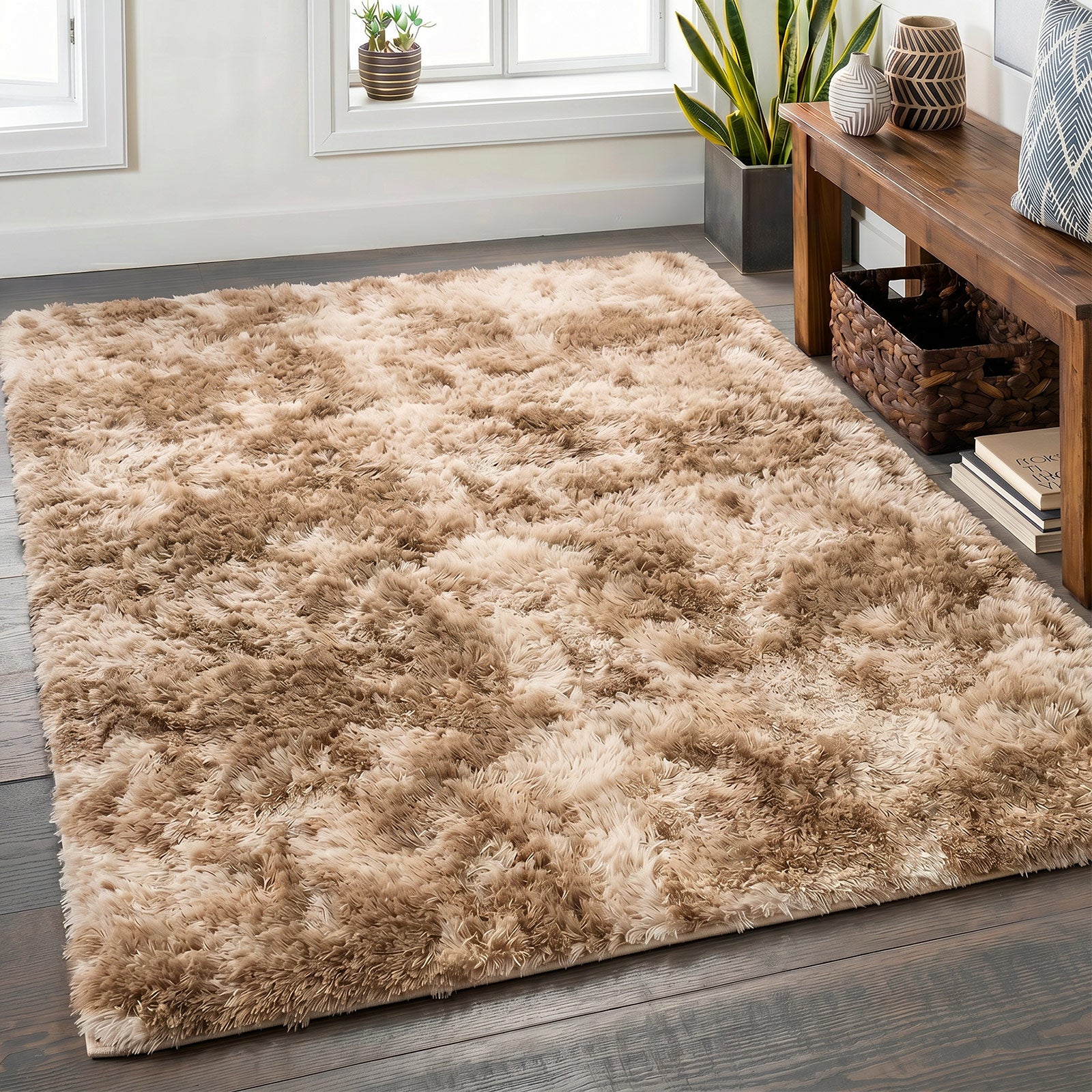 Oikiture Taupe Gradient Fluffy Shaggy Rug Plush Anti Slip 160x230cm Floor Carpet