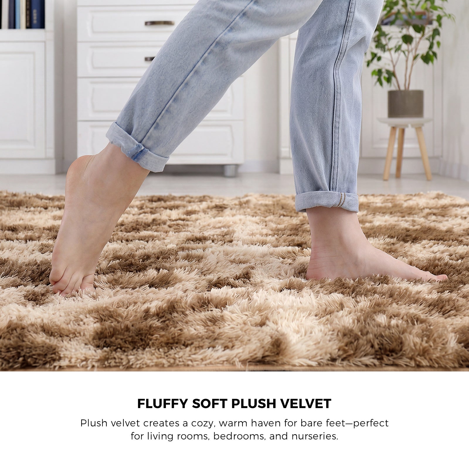 Oikiture Taupe Gradient Fluffy Shaggy Rug Plush Anti Slip 160x230cm Floor Carpet