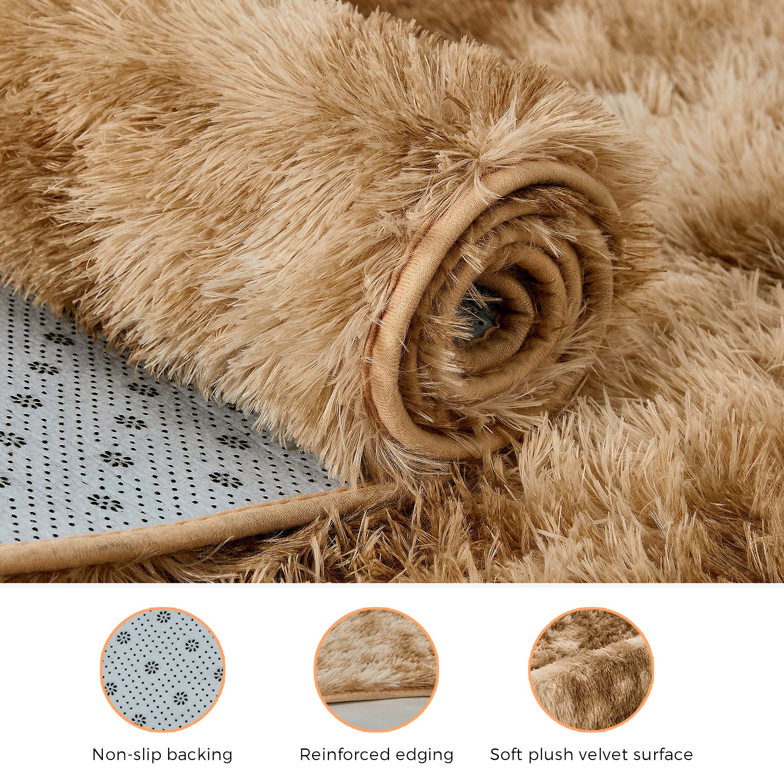 Oikiture Taupe Gradient Fluffy Shaggy Rug Plush Anti Slip 200x290cm Floor Carpet