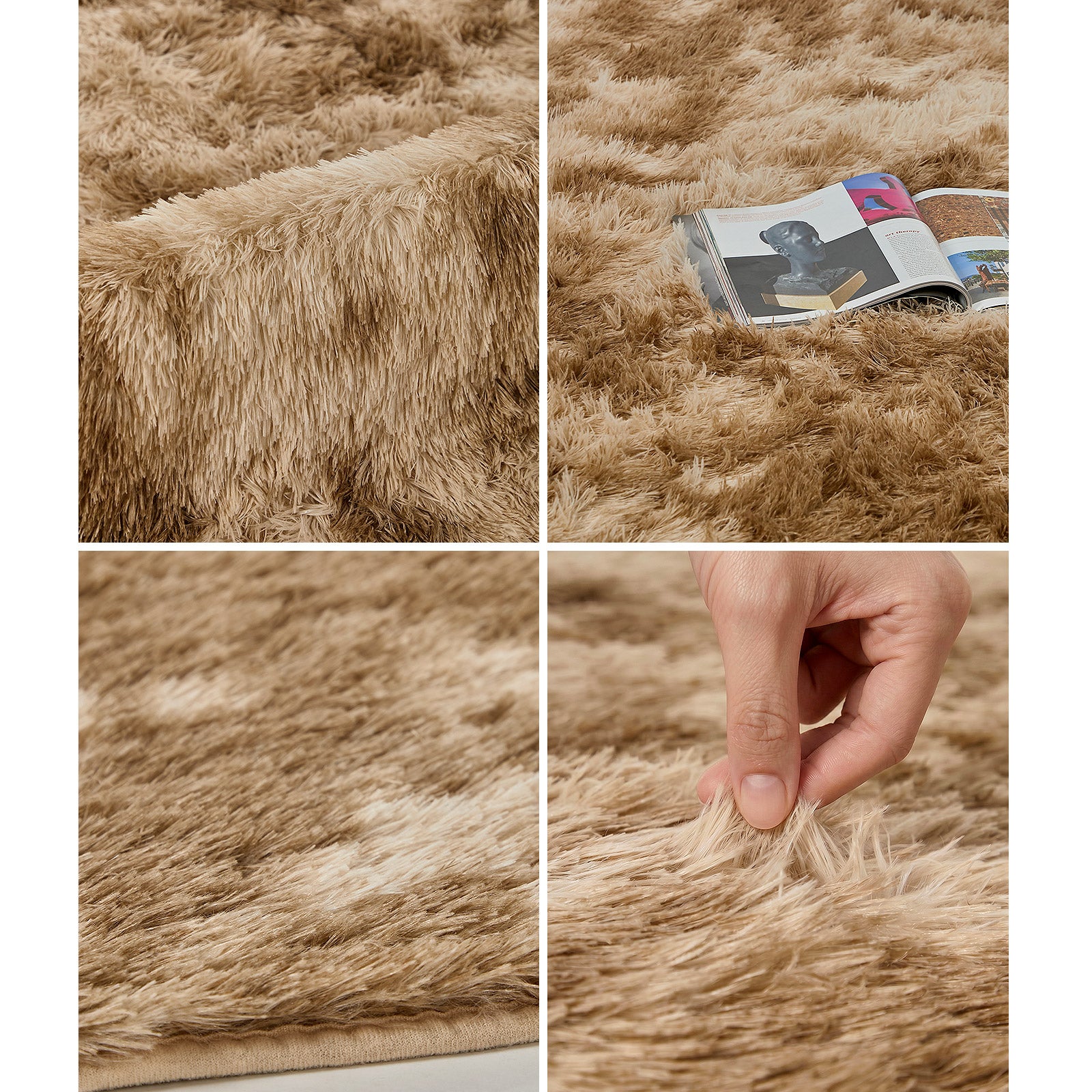 Oikiture Taupe Gradient Fluffy Shaggy Rug Plush Anti Slip 200x290cm Floor Carpet