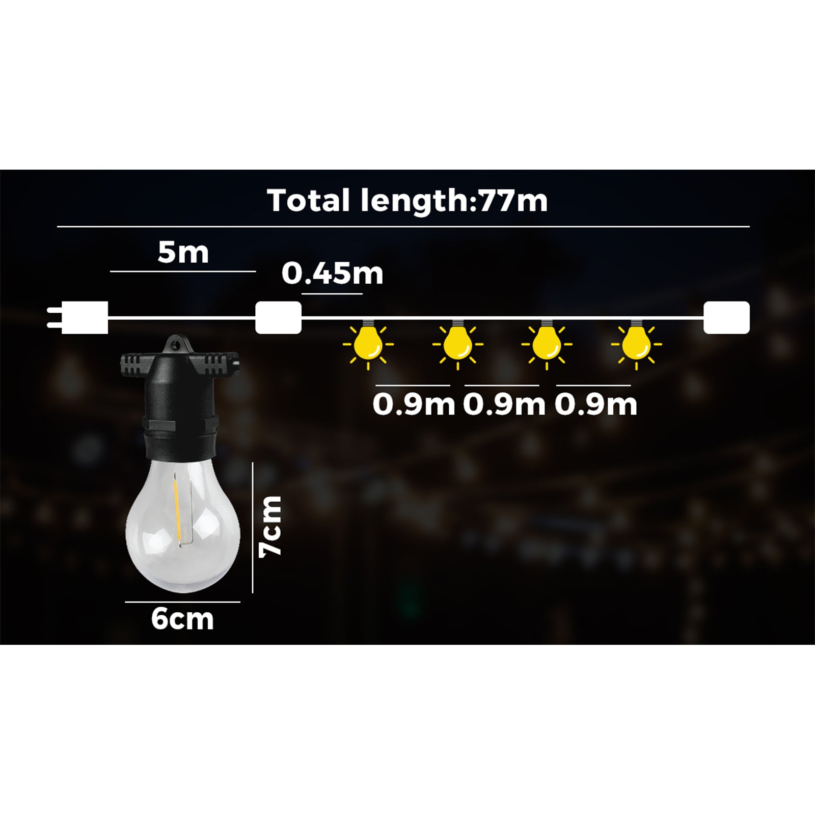 Mazam 77M Festoon String Lights LED Christmas Waterproof Wedding Party Outdoor - Sunyee