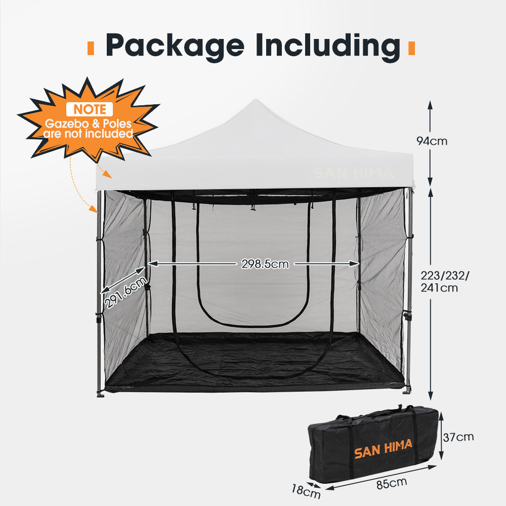 San Hima Portable Gazebo Screen House Waterproof 3m x 3m Zippered Outdoor Camping - Sunyee