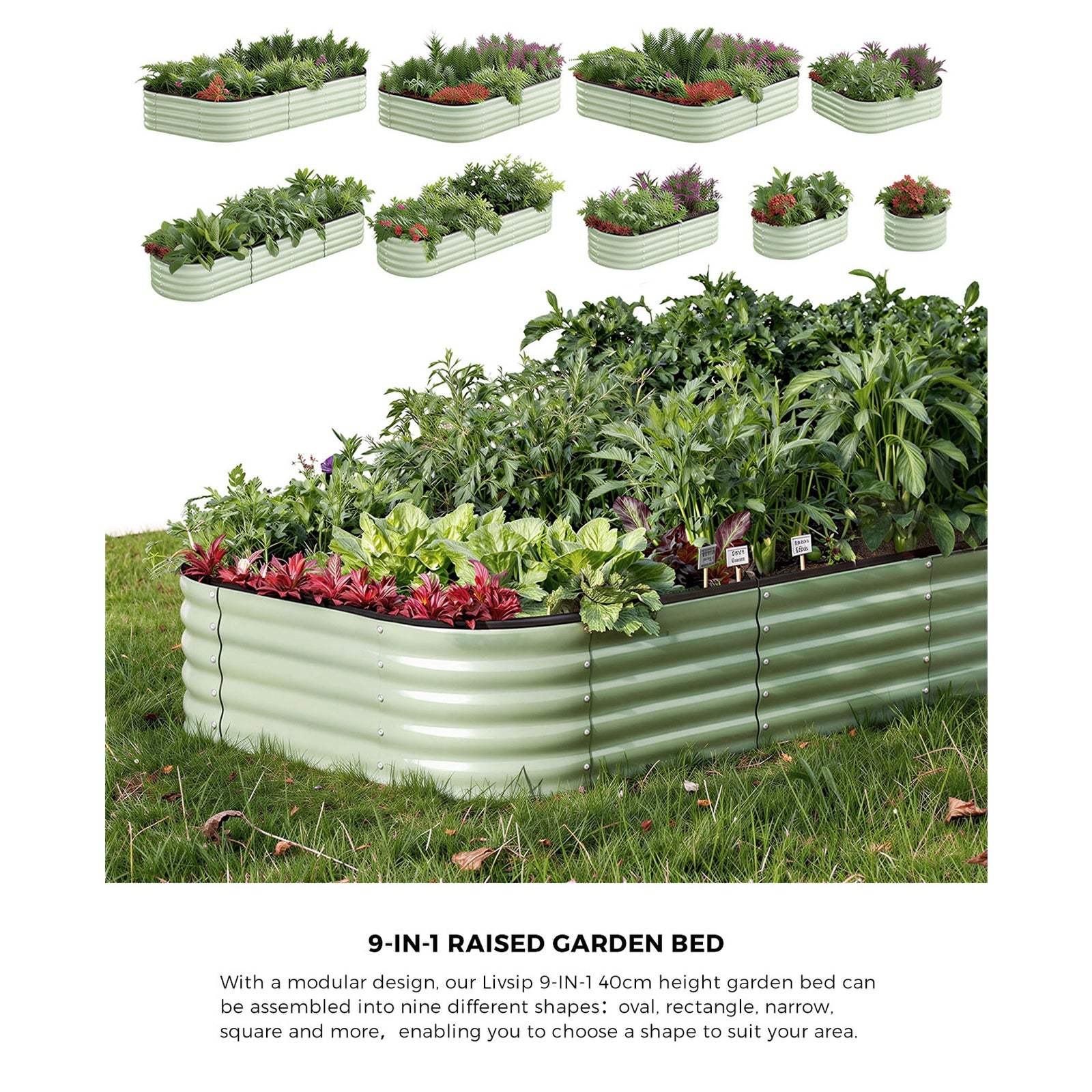 Livsip 9 In 1 Garden Bed Modular Container Planter Galvanised Steel 40CM Height - Sunyee