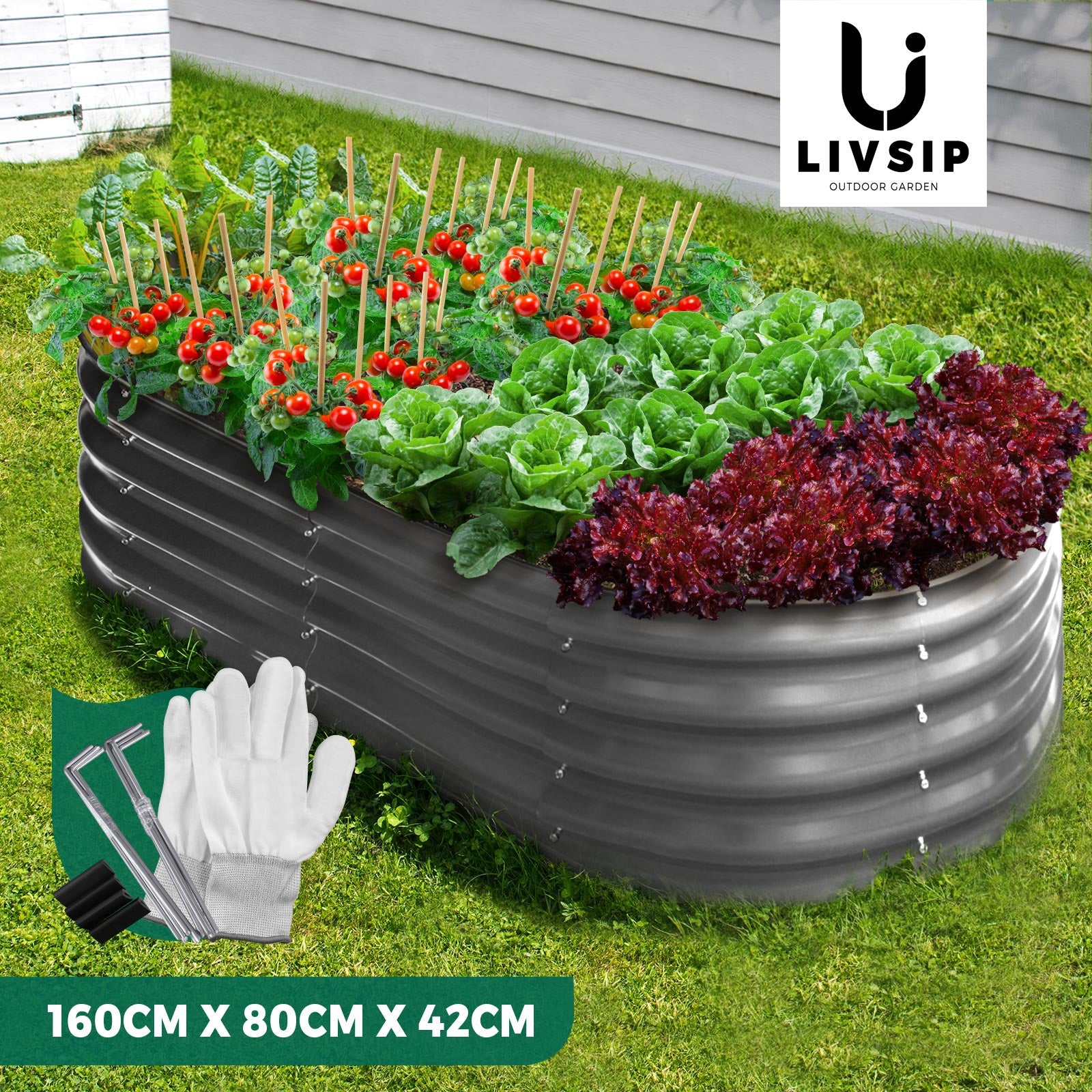 Livsip Garden Bed Oval 3 Sizes Raised Planter Box Container Galvanised Steel - Sunyee