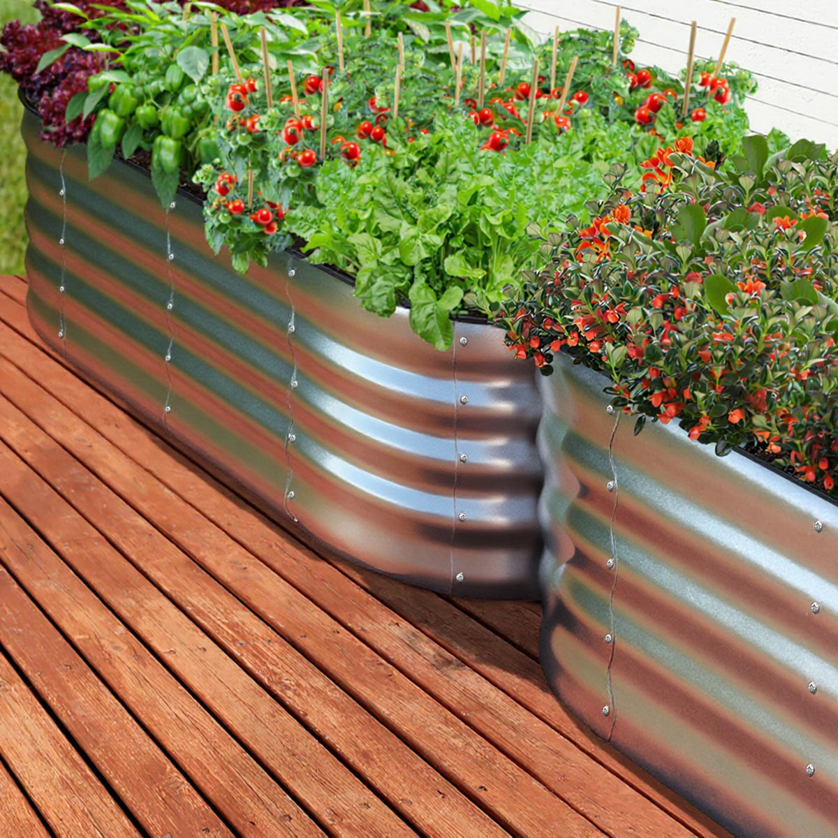 Livsip Garden Bed Oval Galvanised Steel Planter Box Outdoor 160x80x42cm Silver