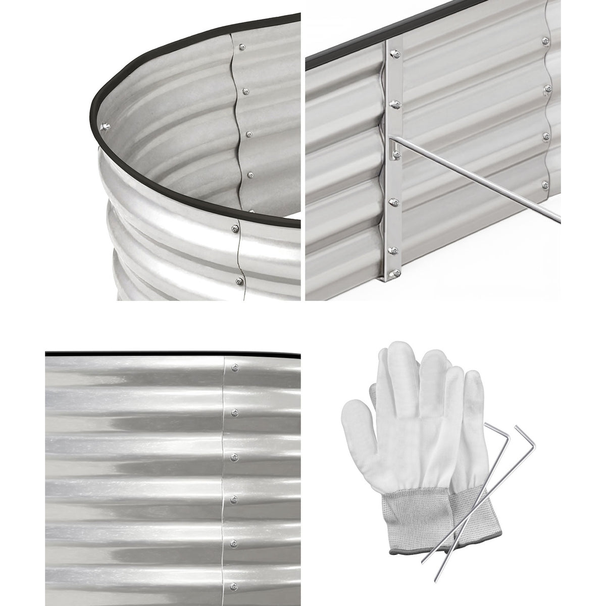 Livsip Garden Bed Oval Galvanised Steel Planter Box Outdoor 160x80x42cm Silver