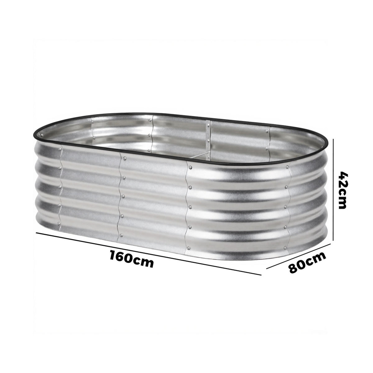 Livsip Garden Bed Oval Galvanised Steel Planter Box Outdoor 160x80x42cm Silver
