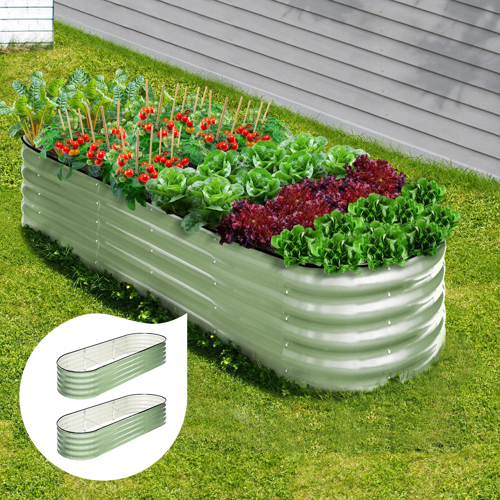 Livsip 2x Garden Bed 240x80x42cm Planter Box Raised Container Galvanised Green - Sunyee