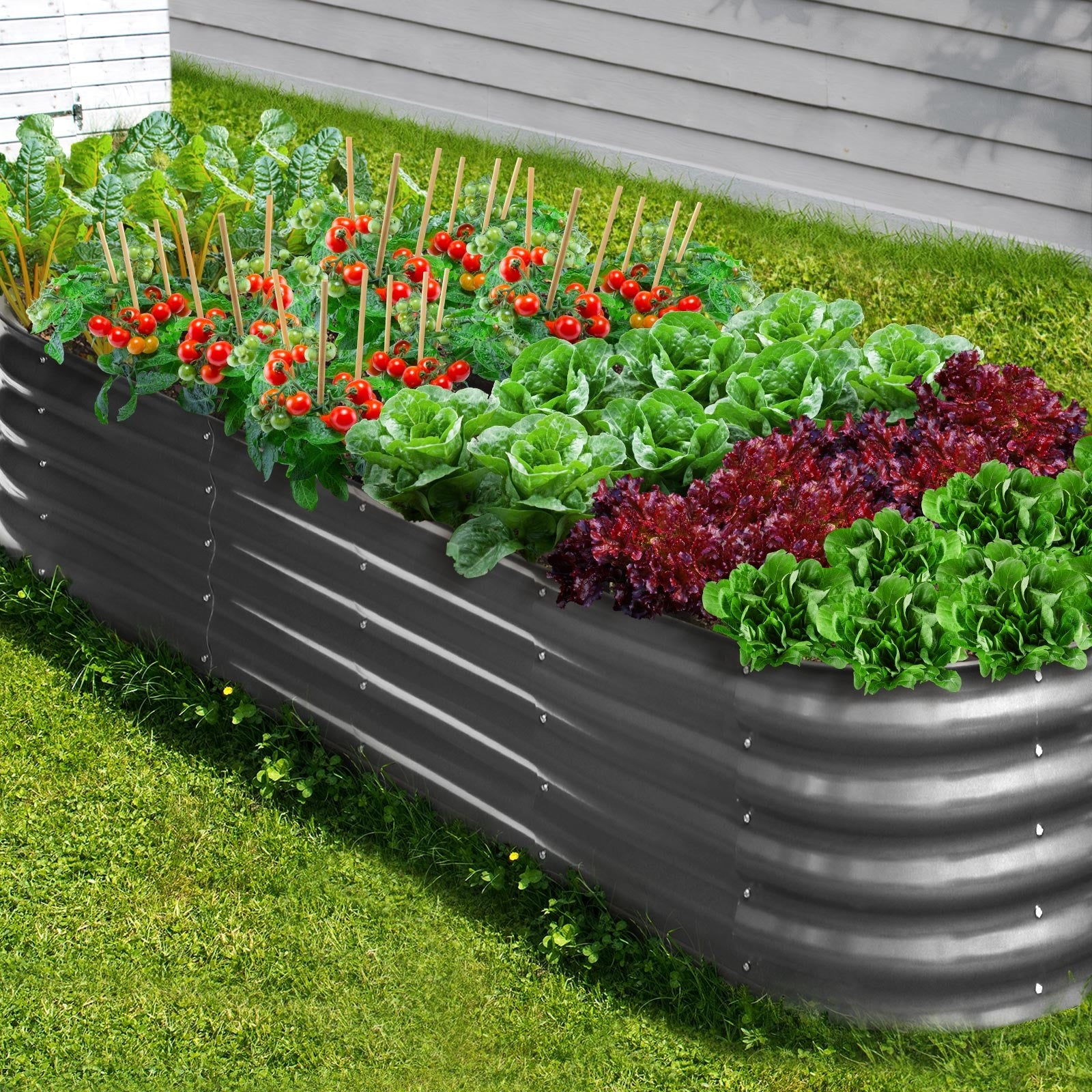 Livsip Garden Bed Oval 3 Sizes Raised Planter Box Container Galvanised Steel - Sunyee