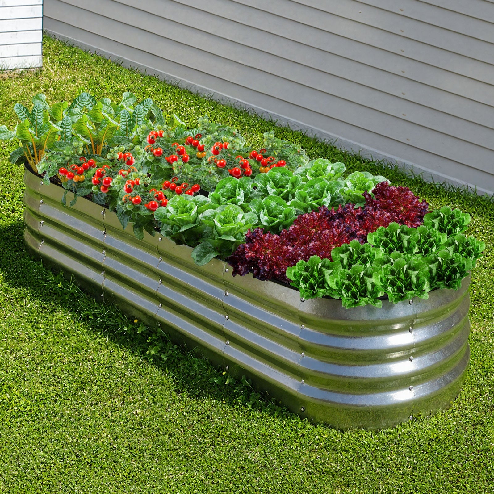 Livsip Garden Bed Oval Galvanised Steel Planter Box Outdoor 240x80x42cm Silver - Sunyee