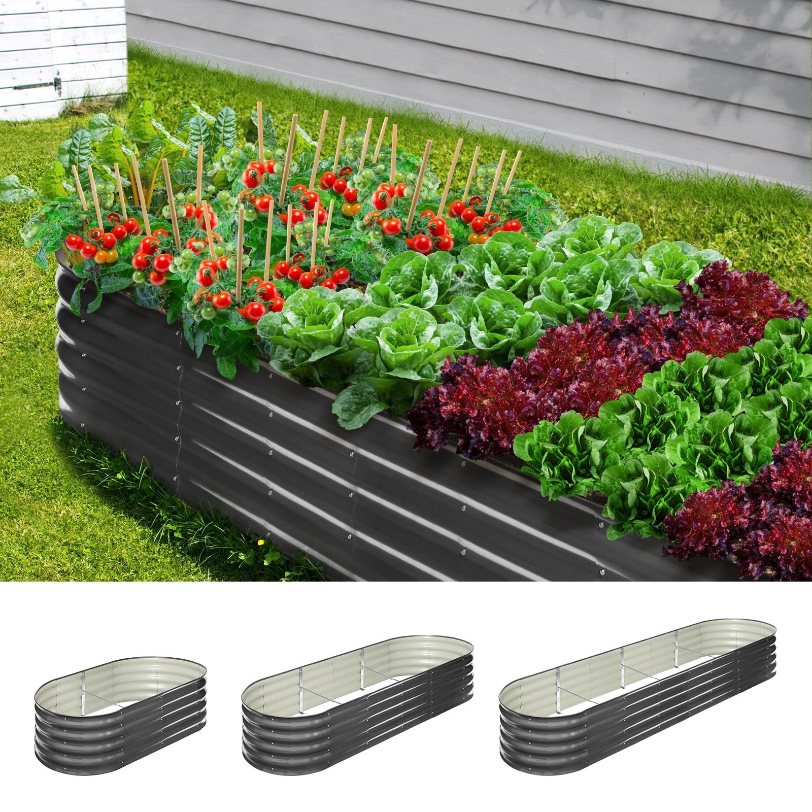 Livsip Garden Bed Oval 3 Sizes Raised Planter Box Container Galvanised Steel - Sunyee