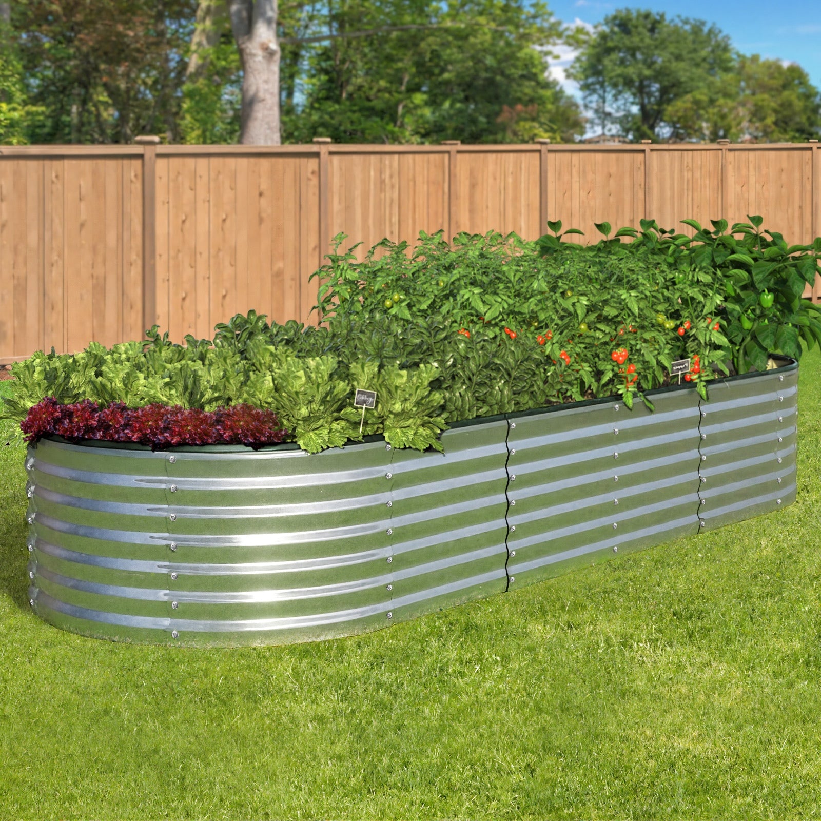 Livsip Garden Bed Oval Galvanised Steel Raised Container 240x80x56cm Silver - Sunyee