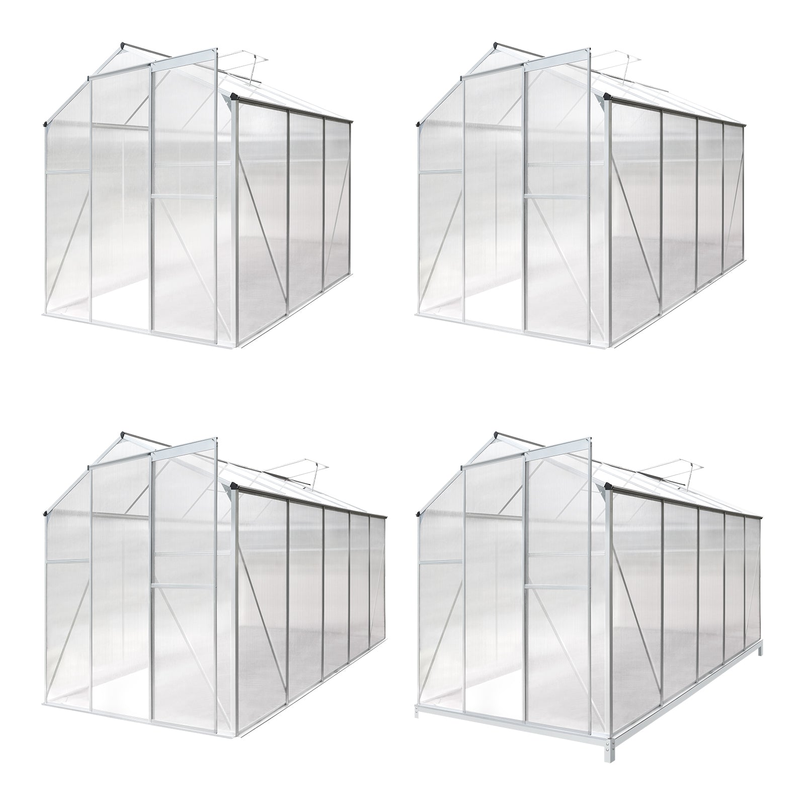 Livsip Greenhouse Aluminium Green House Garden Shed Polycarbonate Walk in 4 Size - Sunyee