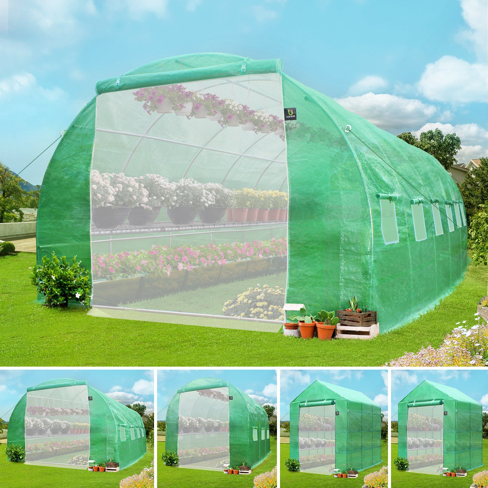 Livsip Greenhouse Garden Shed Tunnel Green House Walk in Storage Plant 6M/4M/3M - Sunyee
