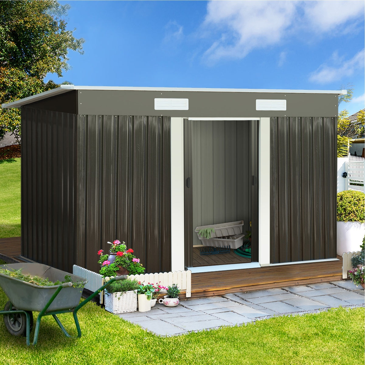 Livsip Garden Shed Outdoor Storage Sheds 2.38x1.31M Workshop Cabin Metal Base - Sunyee