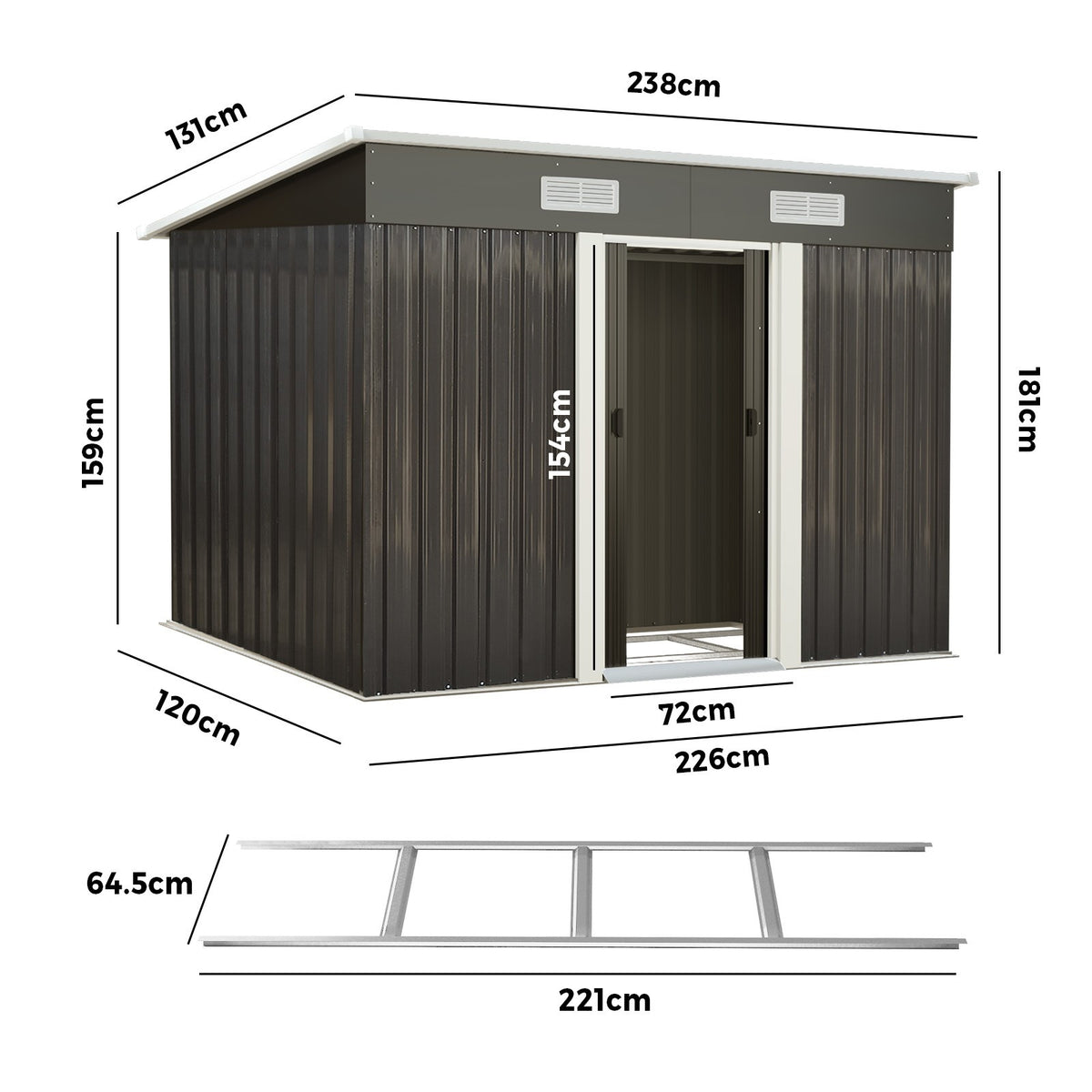 Livsip Garden Shed Outdoor Storage Sheds 2.38x1.31M Workshop Cabin Metal Base - Sunyee