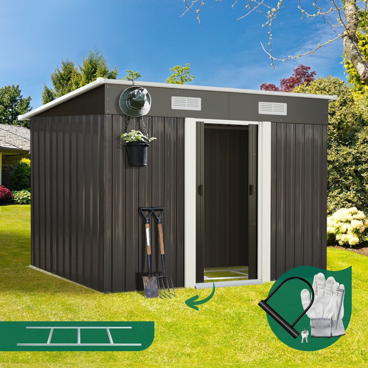 Livsip Garden Shed Outdoor Storage Sheds 2.38x1.31M Workshop Cabin Metal Base - Sunyee