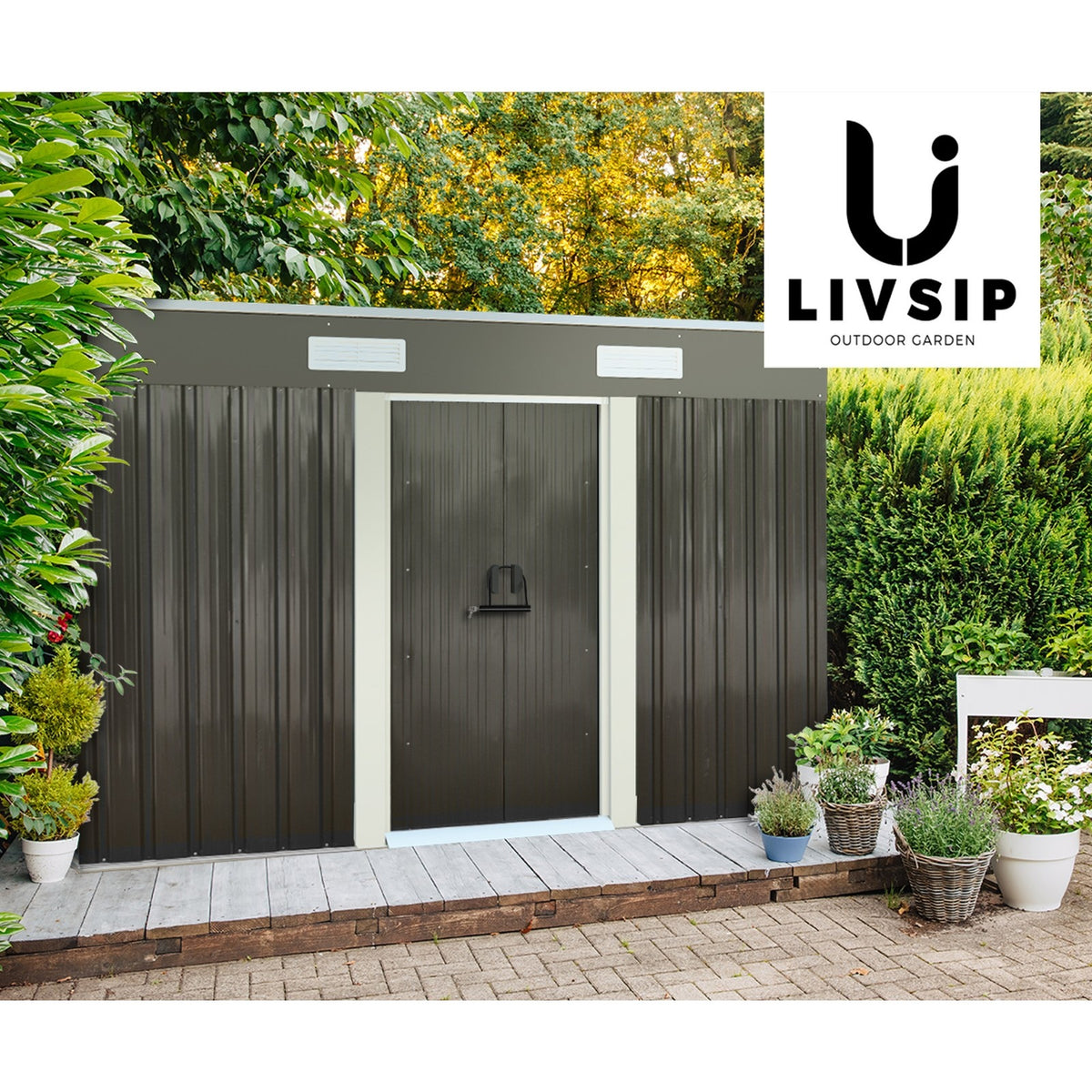 Livsip Garden Shed Outdoor Storage Sheds 2.38x1.31M Workshop Cabin Metal House - Sunyee