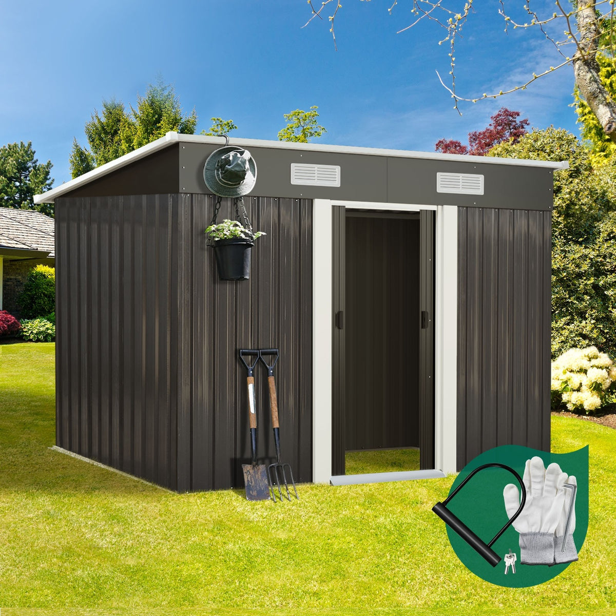 Livsip Garden Shed Outdoor Storage Sheds 2.38x1.31M Workshop Cabin Metal House - Sunyee