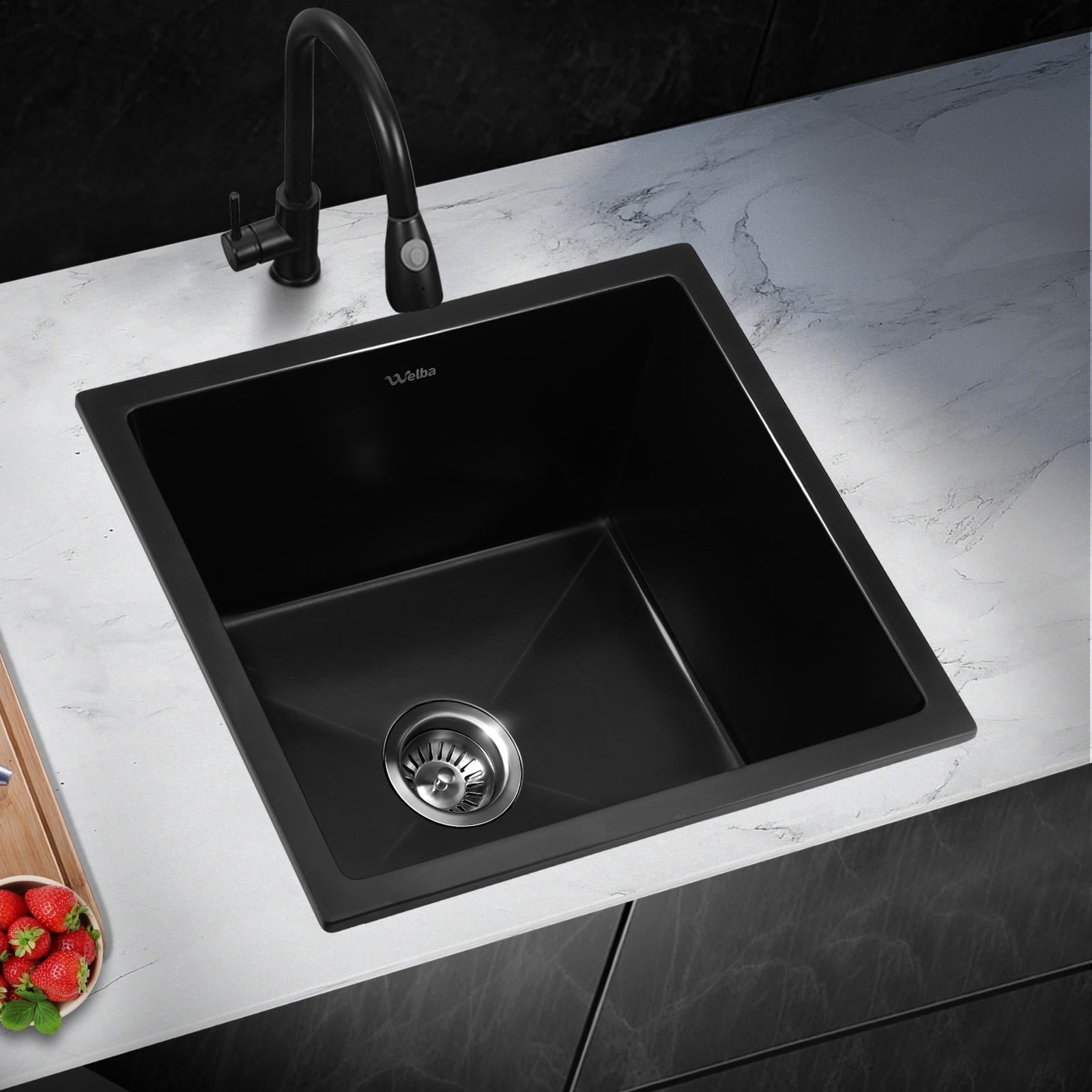Welba Kitchen Sink 38x38cm Granite Stone Sink Laundry Basin Single Bowl Black - Sunyee