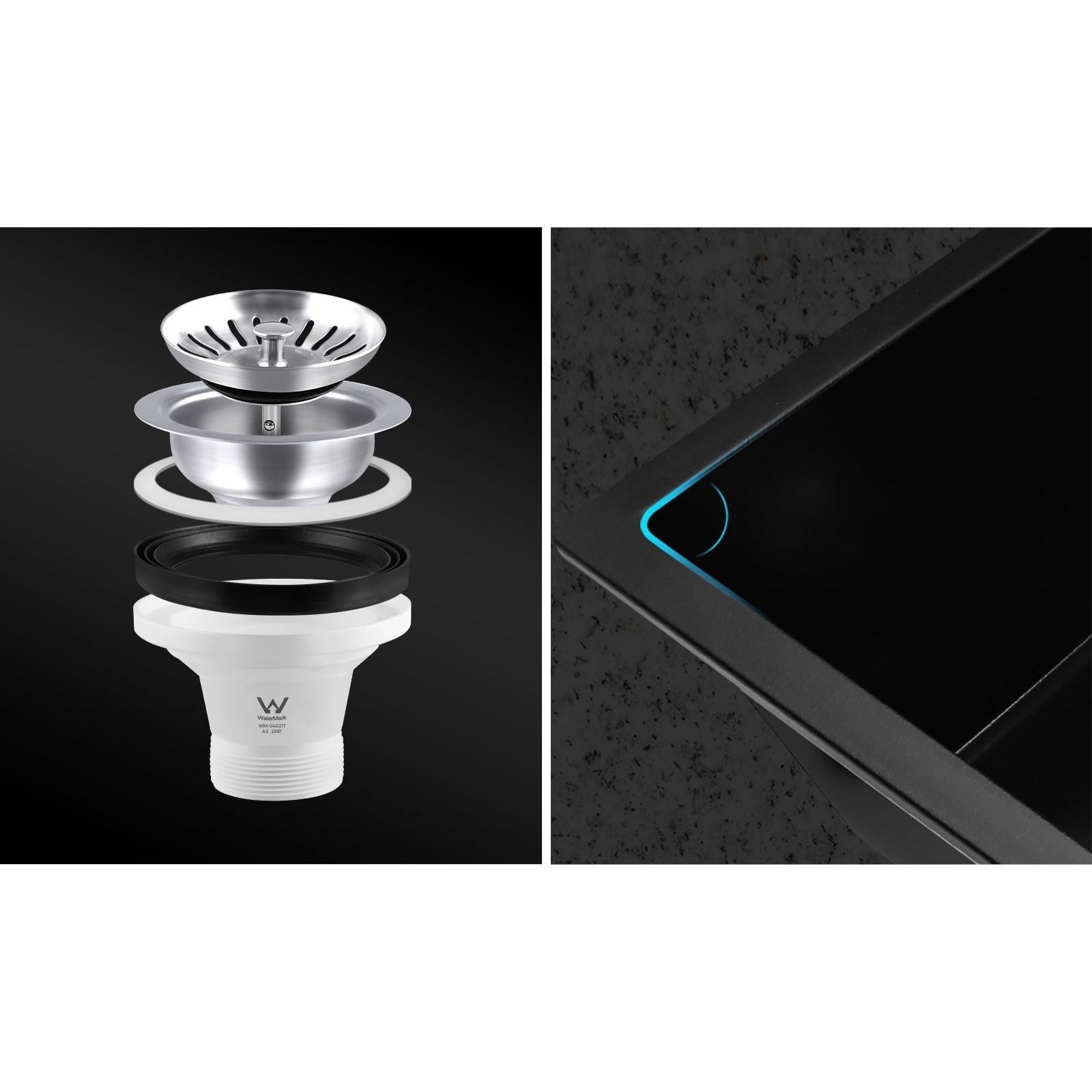 Welba Kitchen Sink 38x38cm Granite Stone Sink Laundry Basin Single Bowl Black - Sunyee