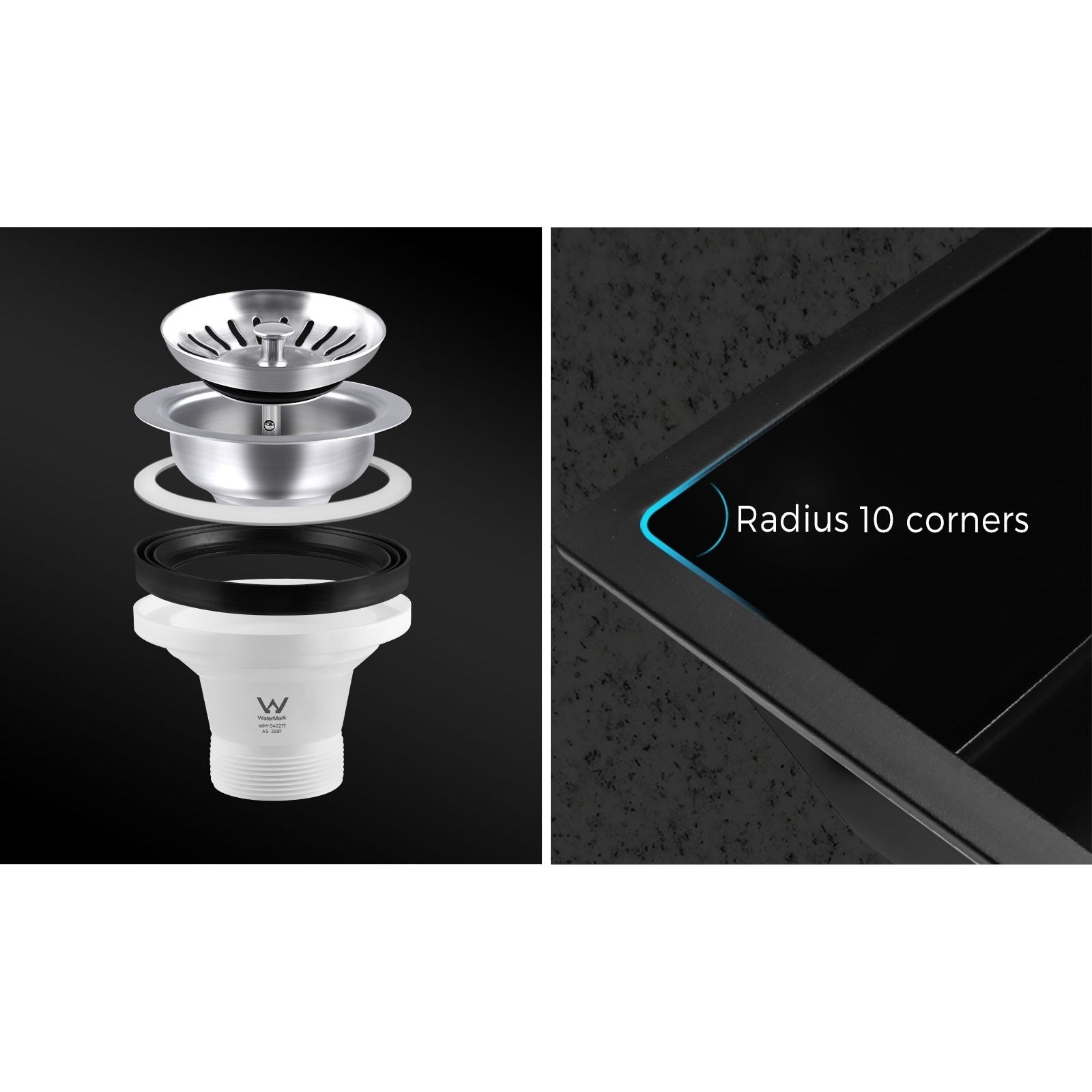 Welba Kitchen Sink Stone Sink Granite Laundry Basin Single Bowl 45cmx45cm Black - Sunyee