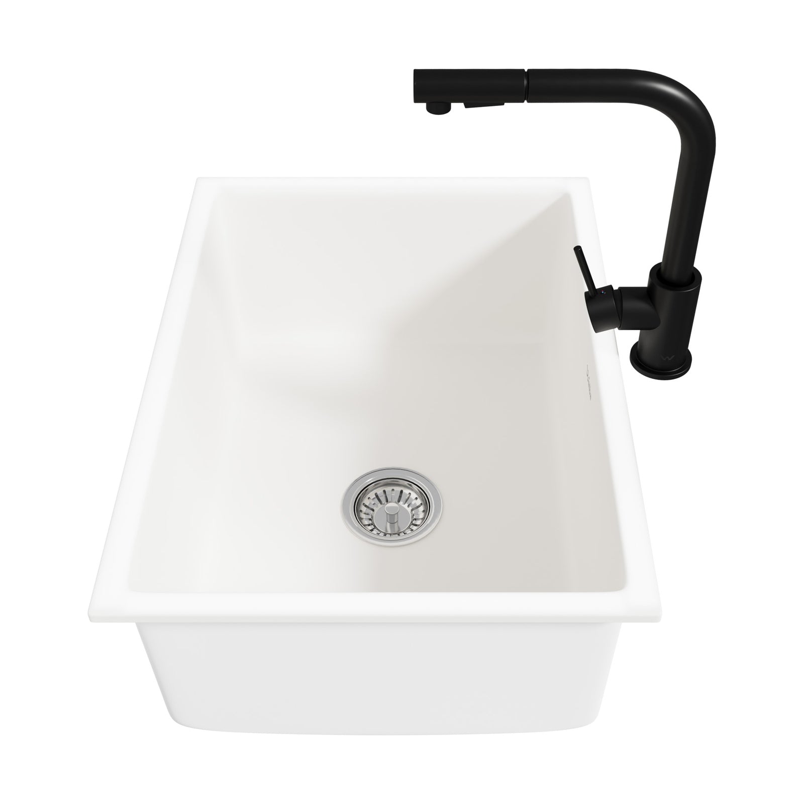 Welba Kitchen Sink Basin with Mixer Tap 59cmx45cm Granite Stonk Faucet White - Sunyee