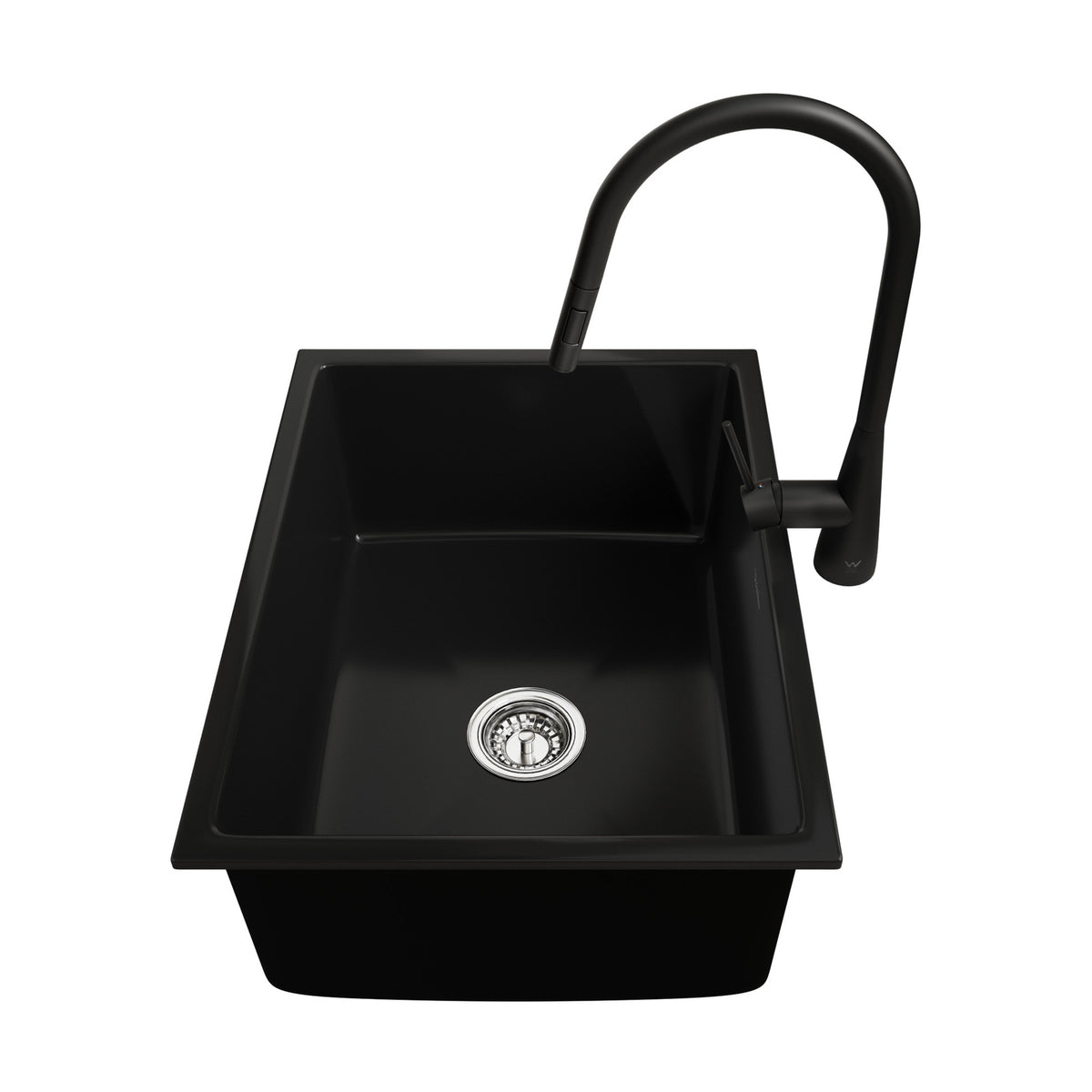 Welba Kitchen Sink Basin Granite Stonk with Mixer Tap Faucet 59cmx45cm Black - Sunyee