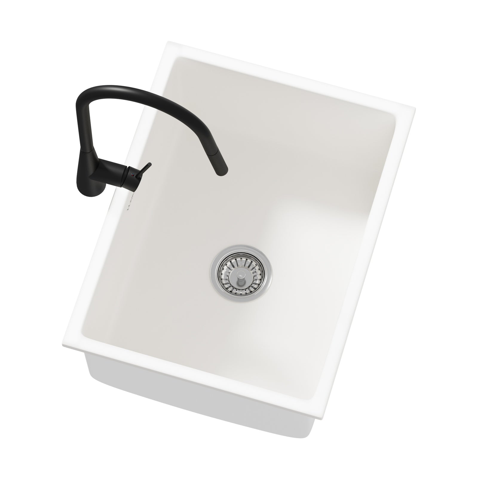 Welba Kitchen Sink Basin Granite Stonk with Mixer Tap Faucet 59cmx45cm White - Sunyee