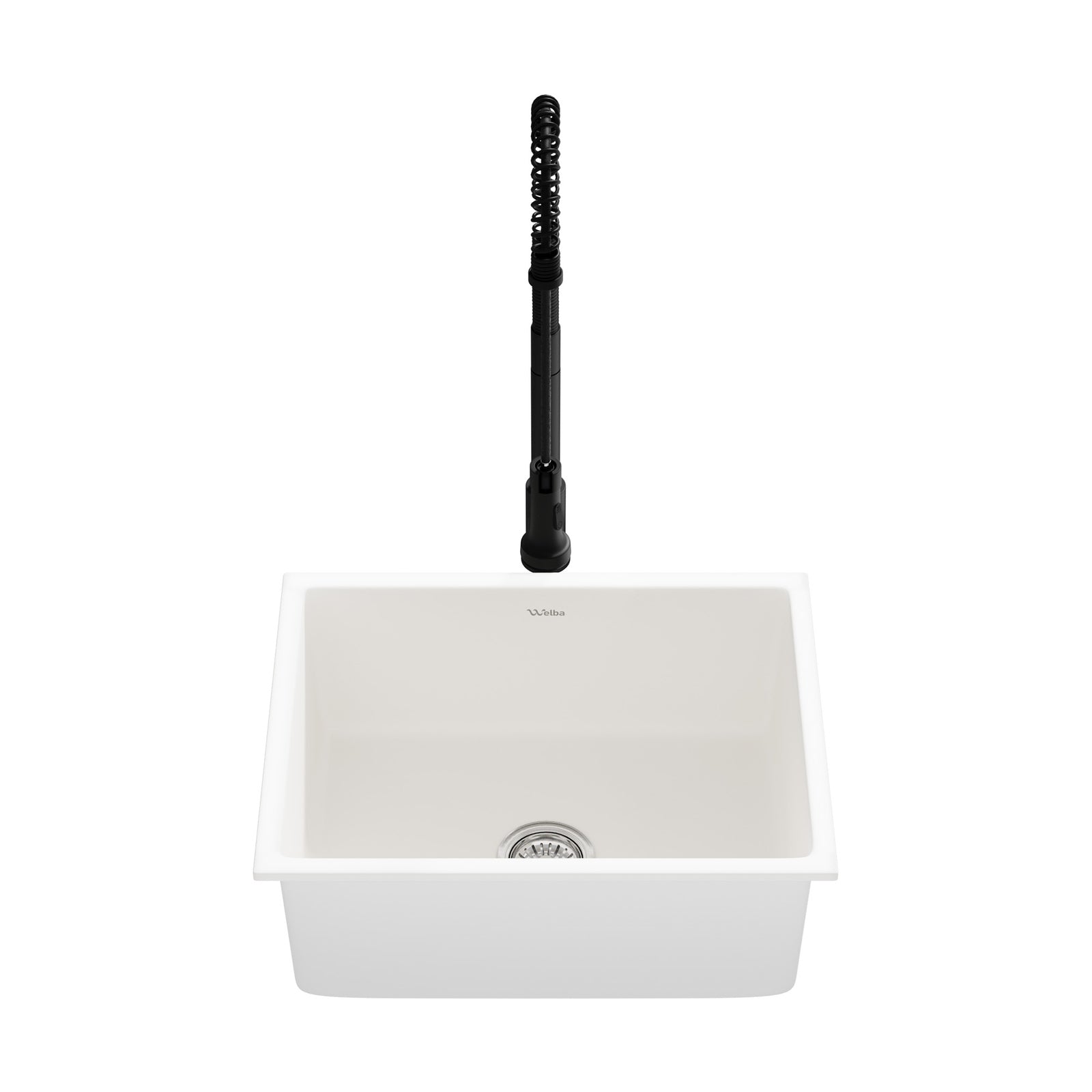 Welba Kitchen Sink Granite Stone Single Bowl with Mixer Tap 59cmx45cm White - Sunyee