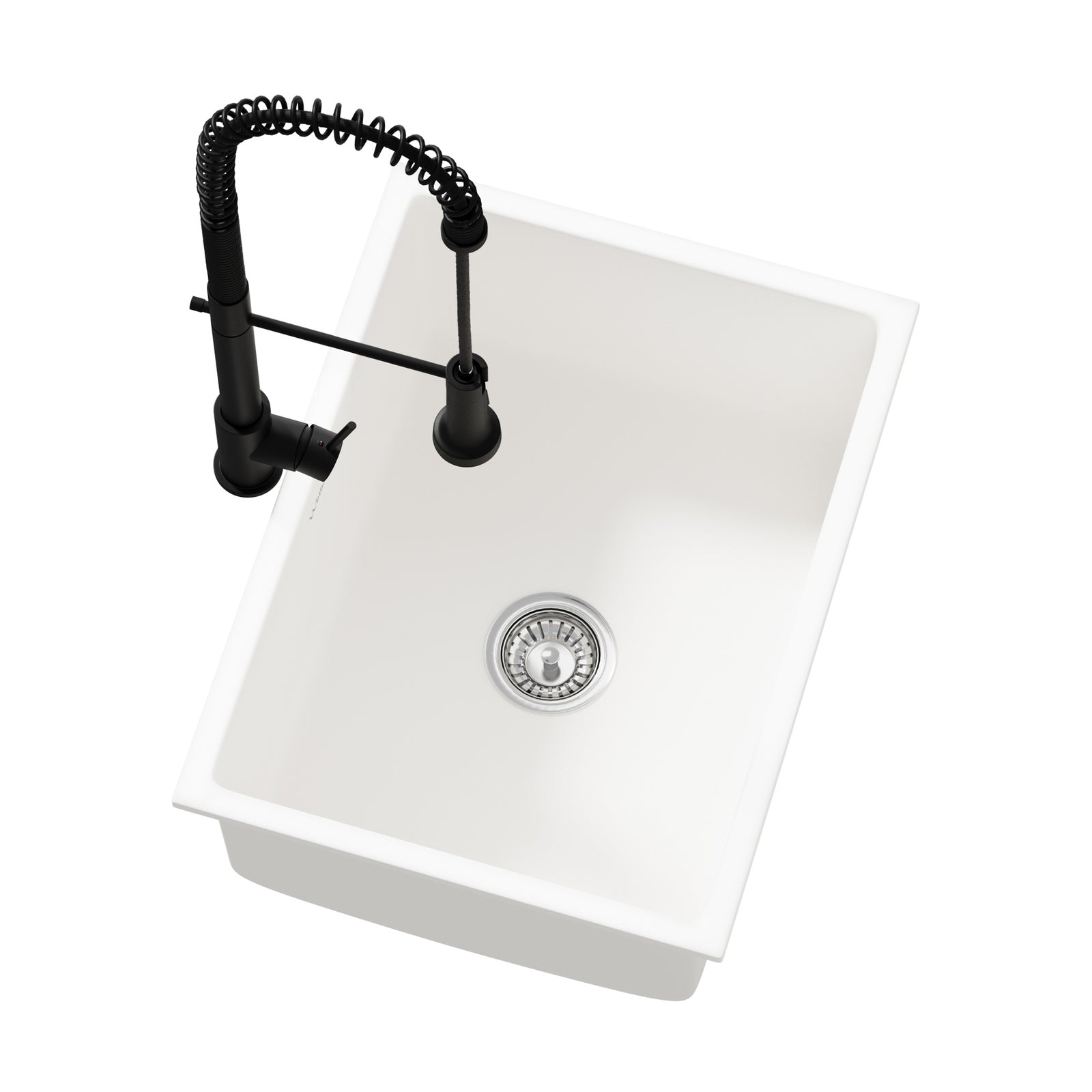 Welba Kitchen Sink Granite Stone Single Bowl with Mixer Tap 59cmx45cm White - Sunyee