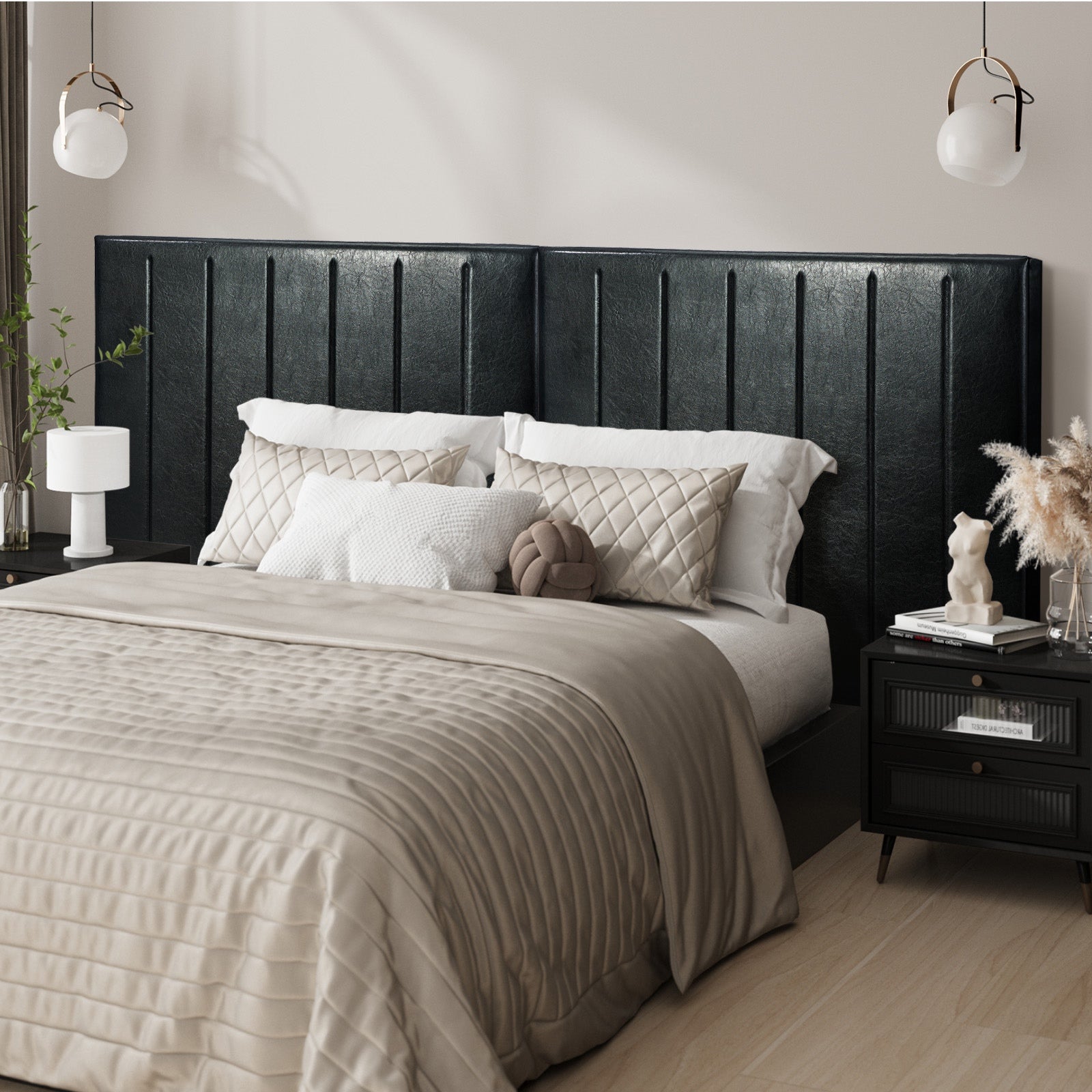 Oikiture Bed Frame Headboard Double Queen King Size Head Bedhead Black Leather - Sunyee