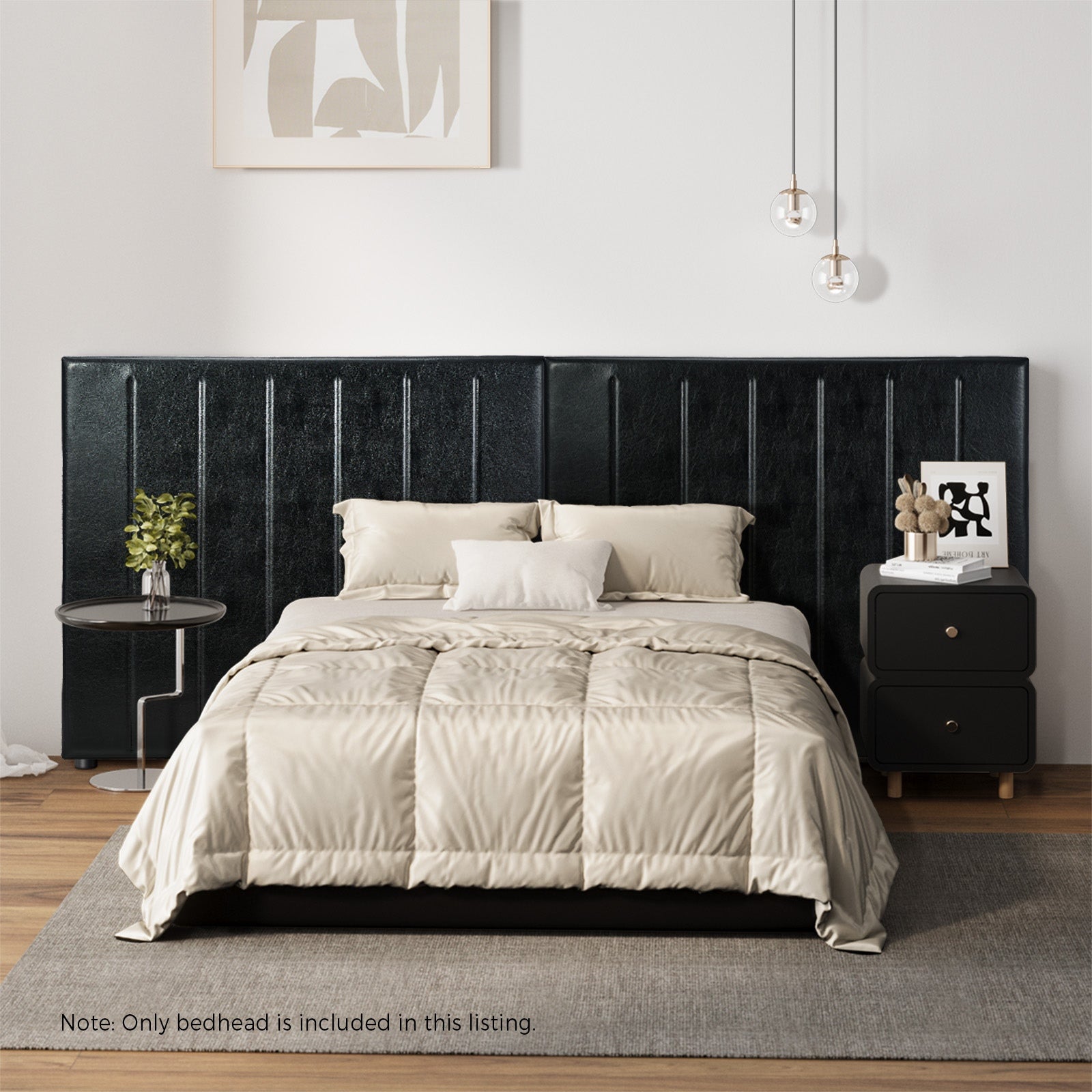 Oikiture Bed Frame Headboard Double Queen King Size Head Bedhead Black Leather - Sunyee