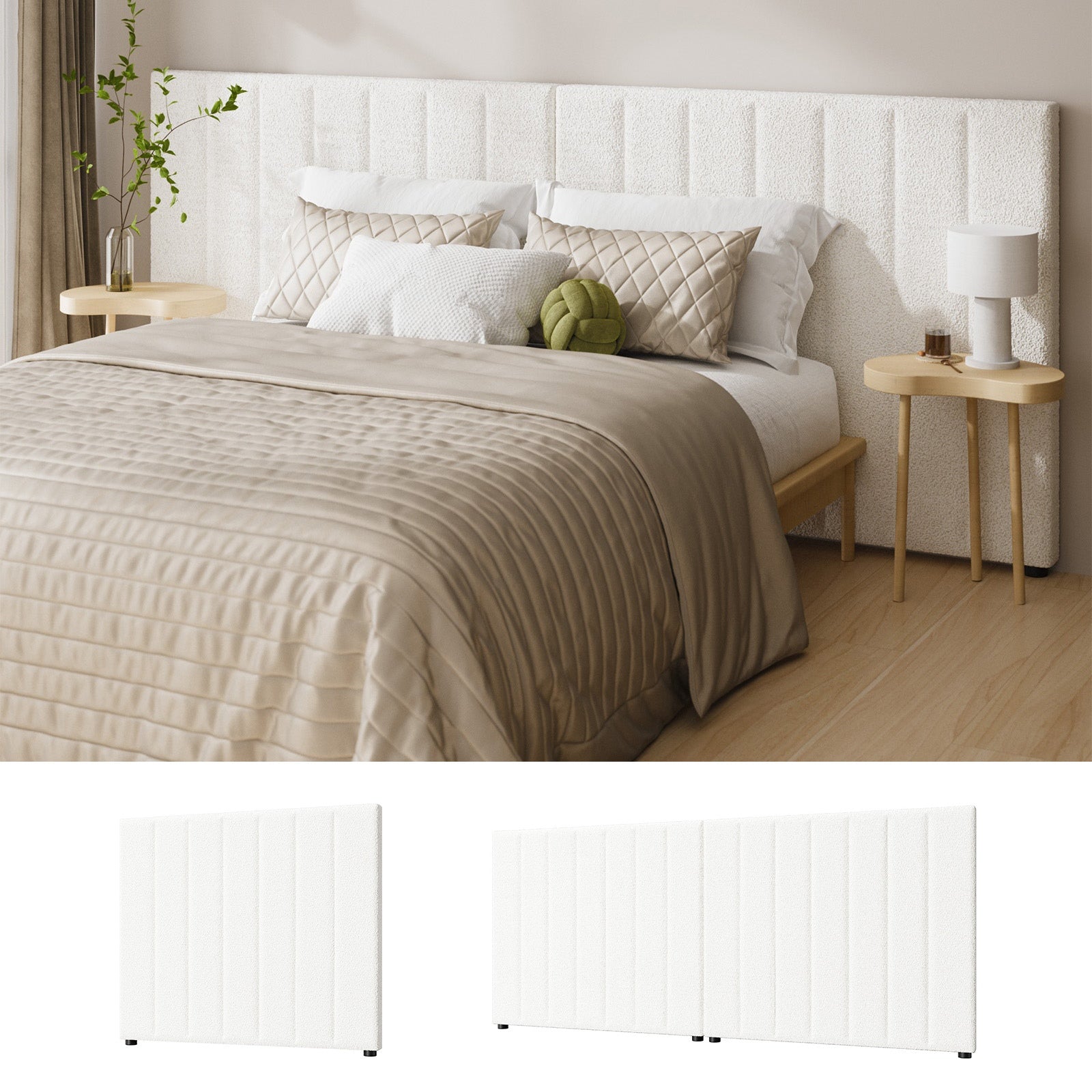 Oikiture Headboard Queen Double King Single Bedhead Boucle Fabric White - Sunyee