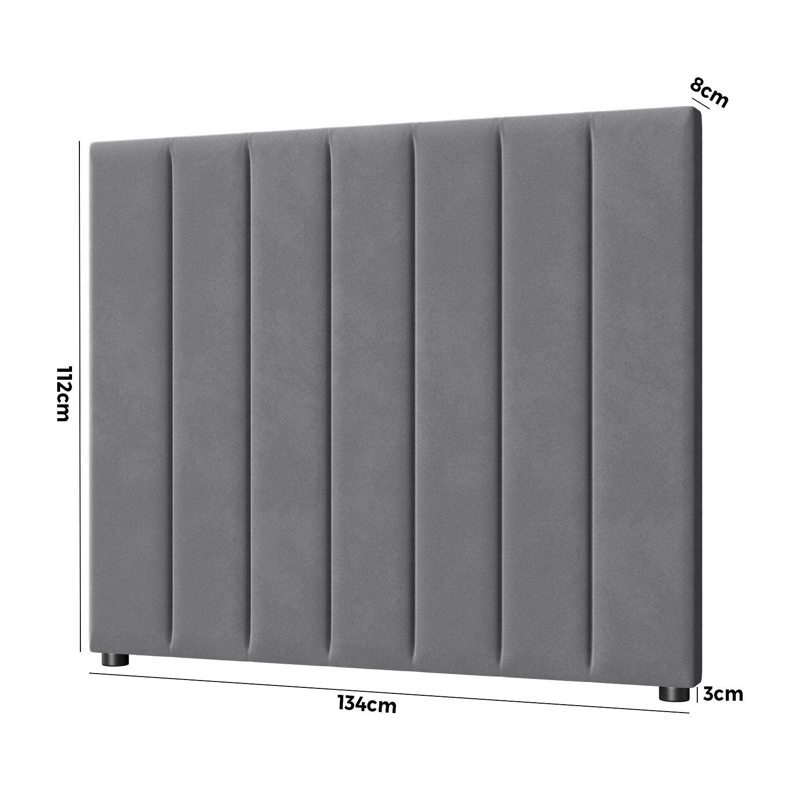 Oikiture Headboard Queen Double King Single Bedhead Velvet Fabric Grey - Sunyee