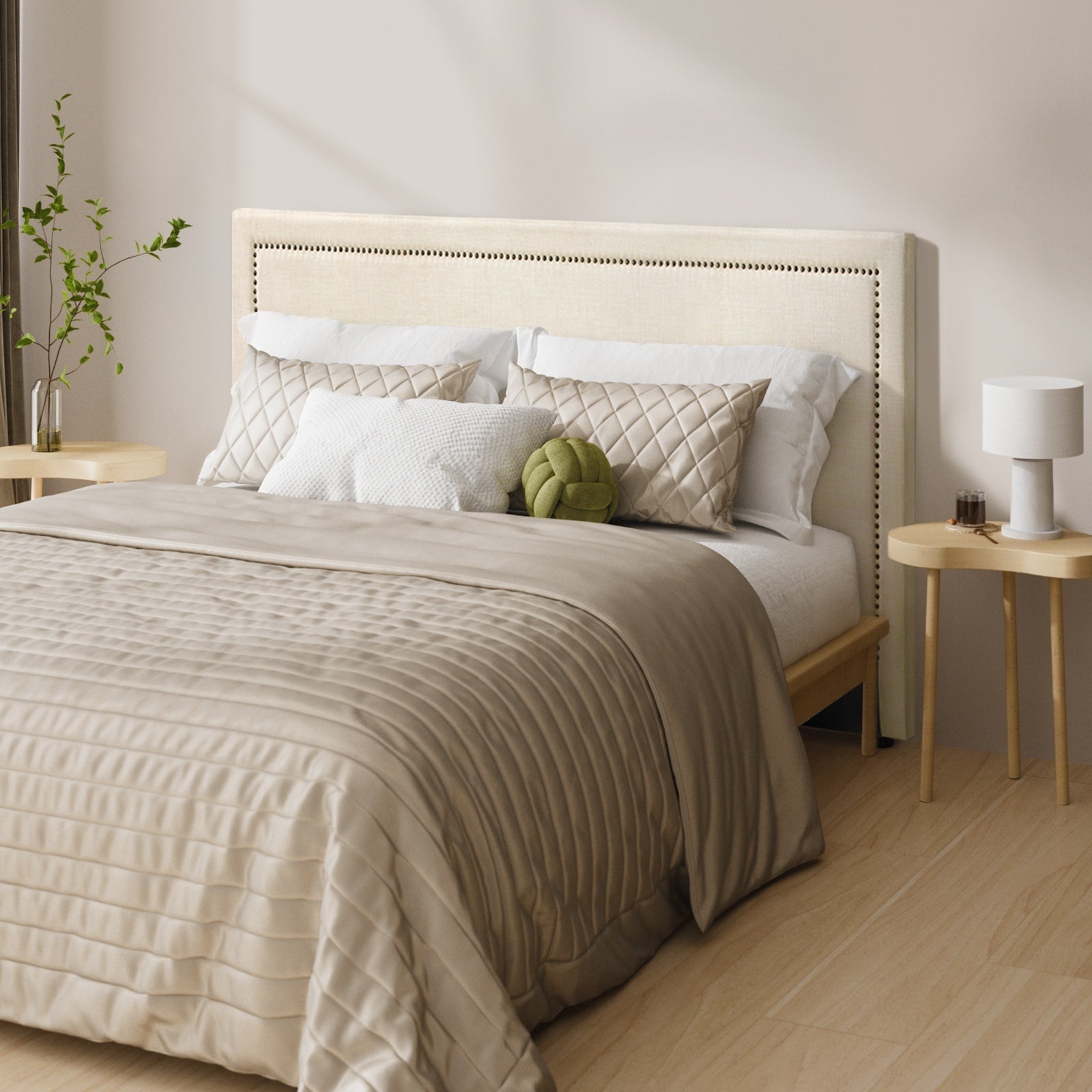 Oikiture Queen Double King Single Bed Headboard Bedhead Bedroom Furniture Beige - Sunyee