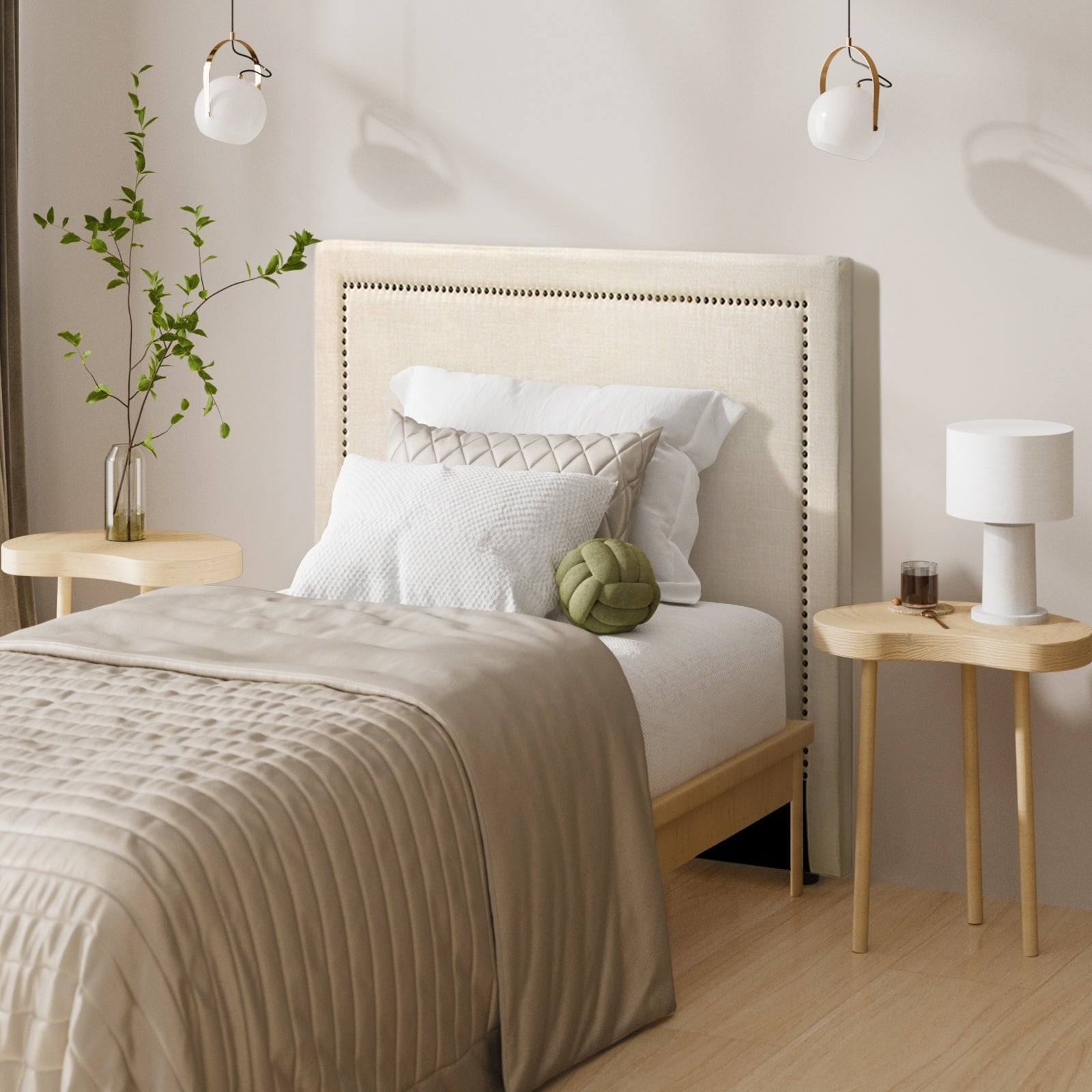 Oikiture Queen Double King Single Bed Headboard Bedhead Bedroom Furniture Beige - Sunyee