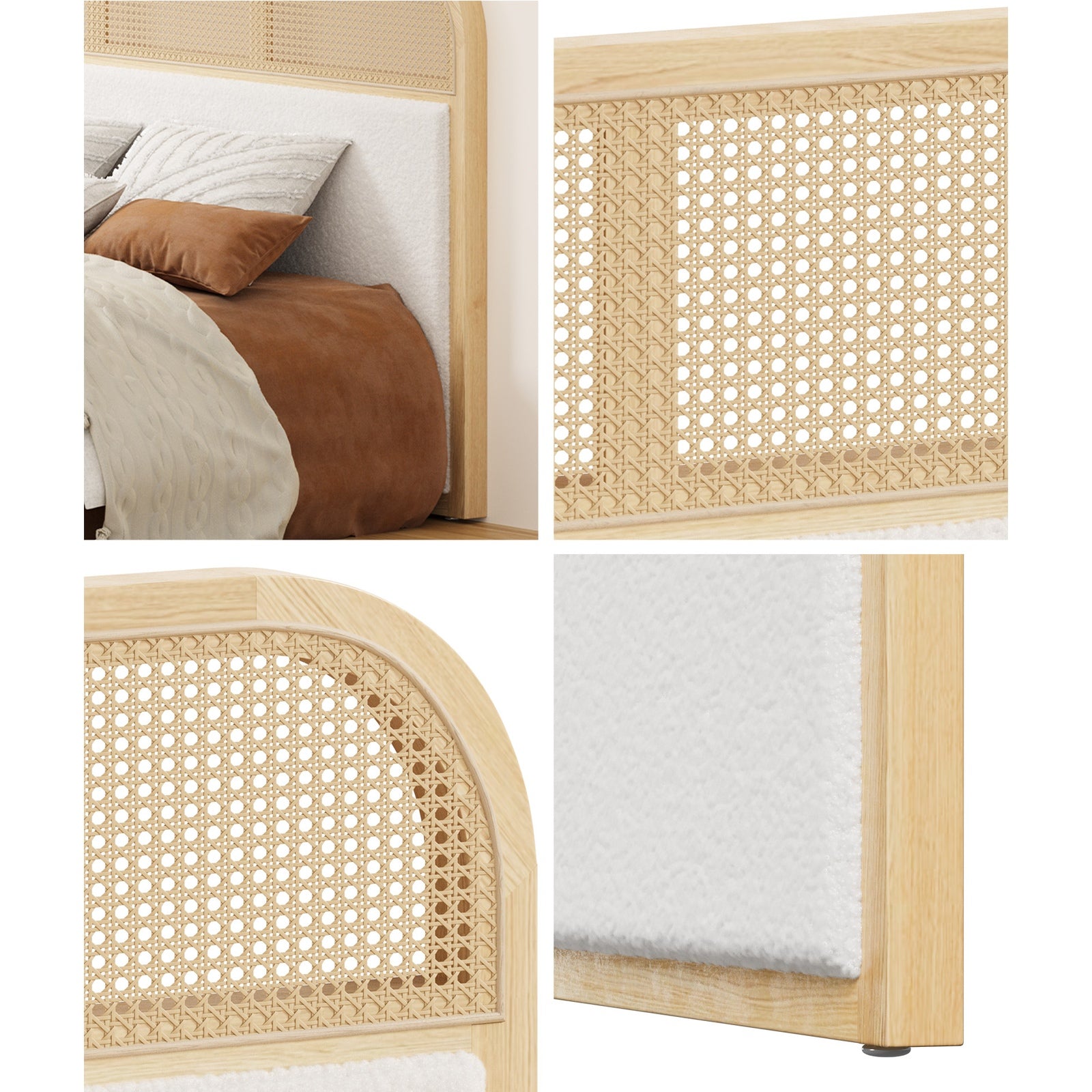 Oikiture Bed Head Headboard Queen Size Rattan Bedboard Natural - Sunyee