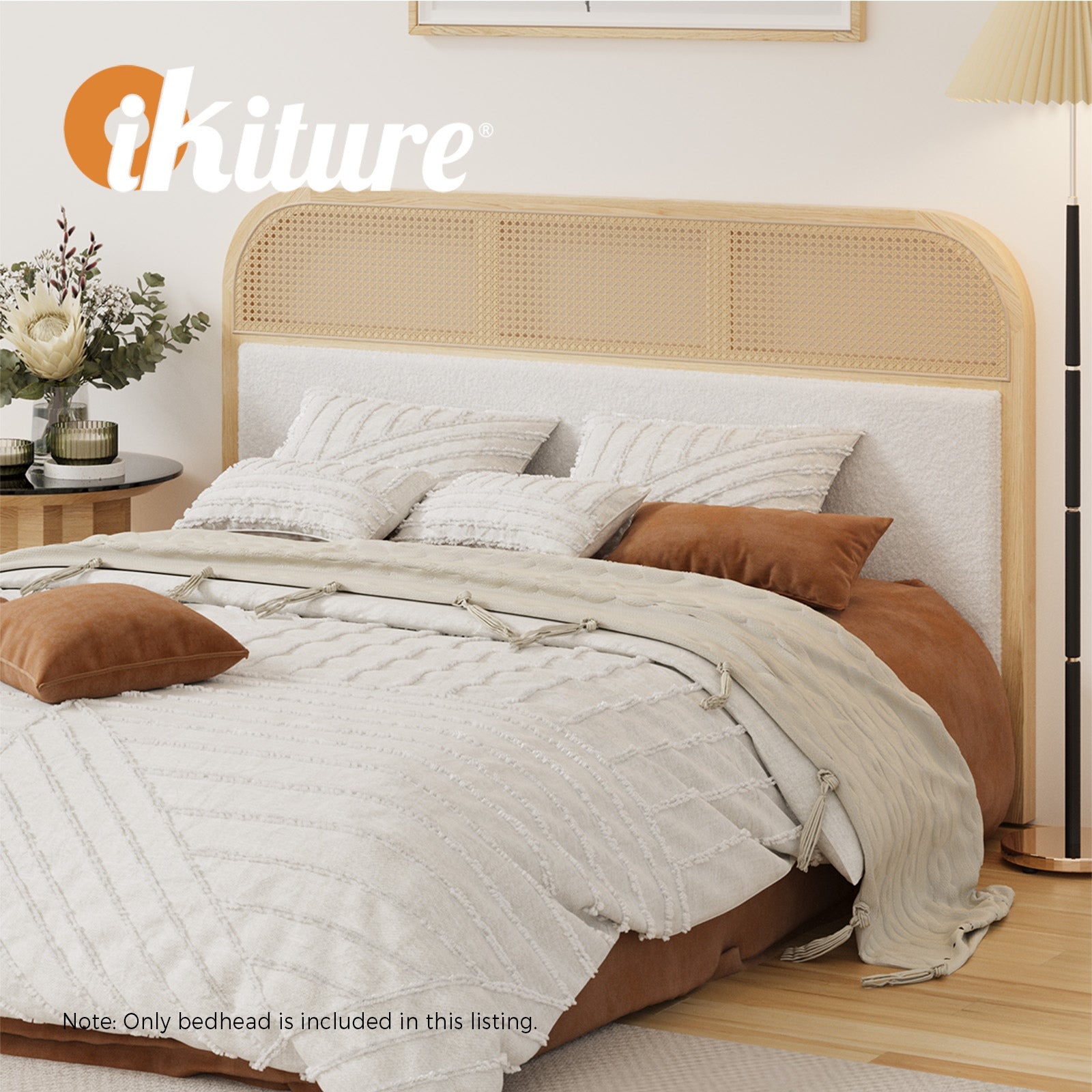 Oikiture Bed Head Headboard Queen Size Rattan Bedboard Natural - Sunyee