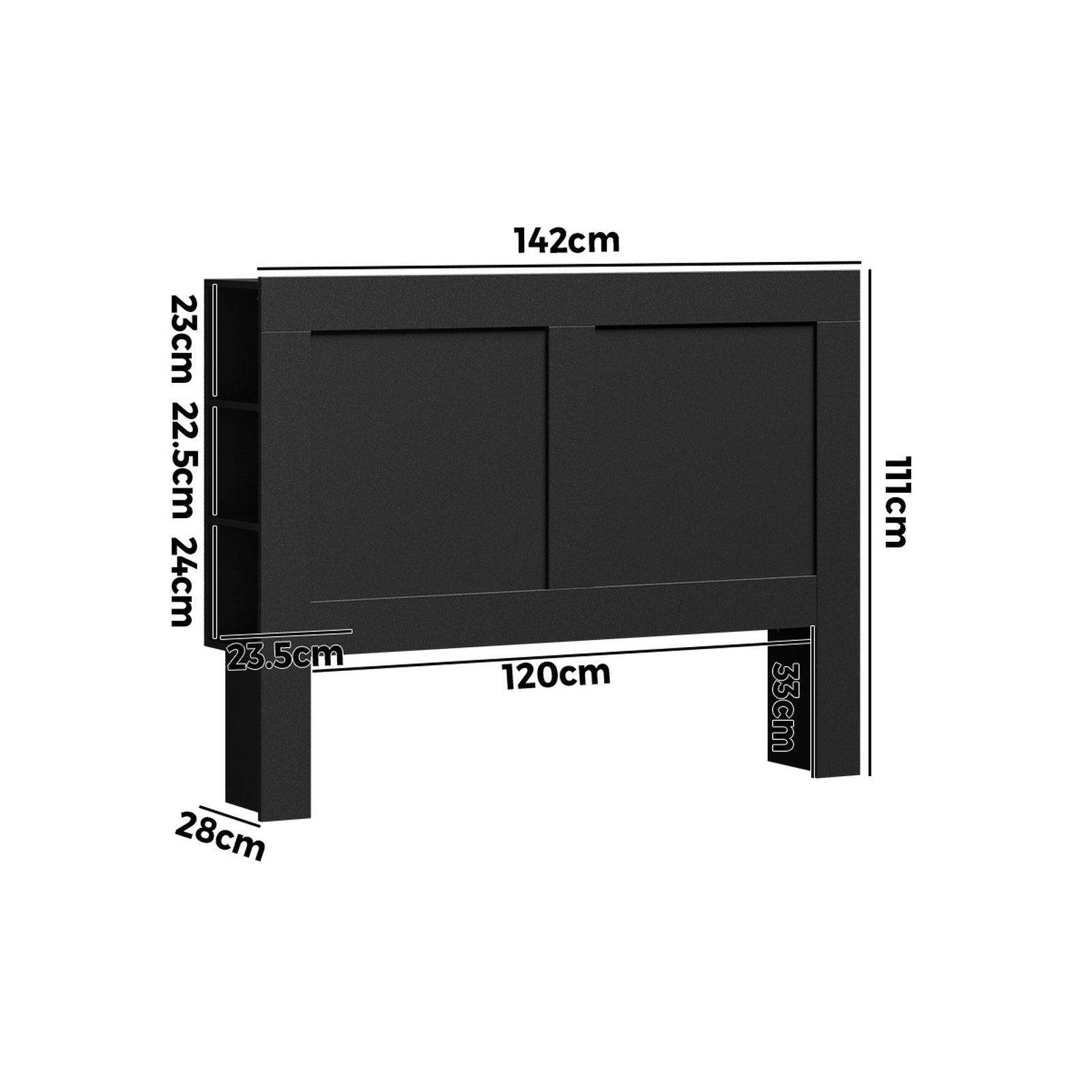 Oikiture Headboard Bed Head Double Size Bedhead with Storage Shelves Black - Sunyee