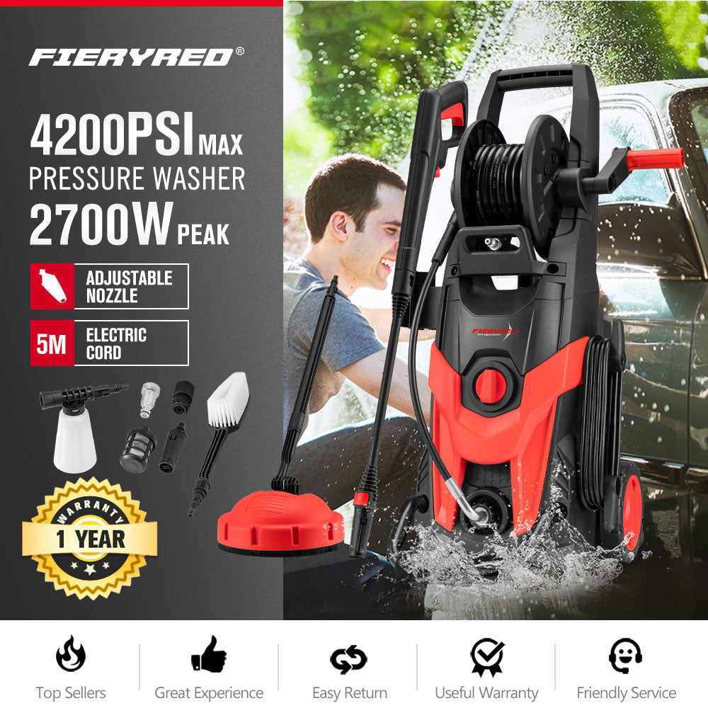 Fieryred High Pressure Washer Cleaner MAX 4200PSI  Electric Water Gurney Pump 5M Hose - Sunyee