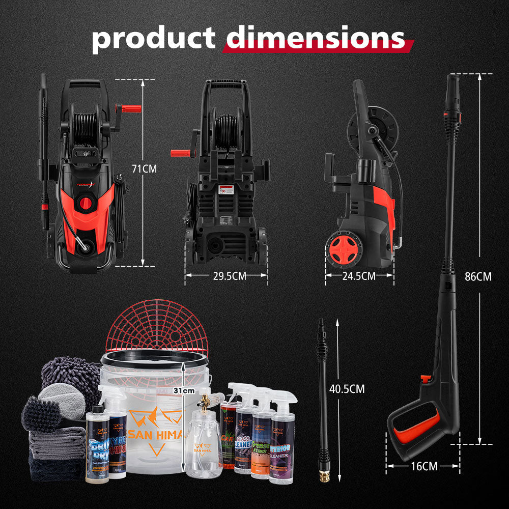 2700W Peak High Pressure Washer Cleaner 4200PSI Red + 18PCS Car Cleaning Kit - Sunyee