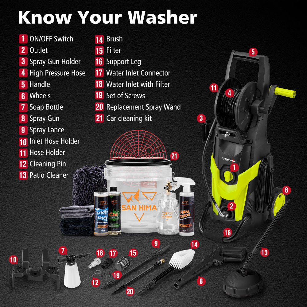 2700W Peak High Pressure Washer Cleaner 4200PSI Green + 10PCS Car Cleaning Kit - Sunyee