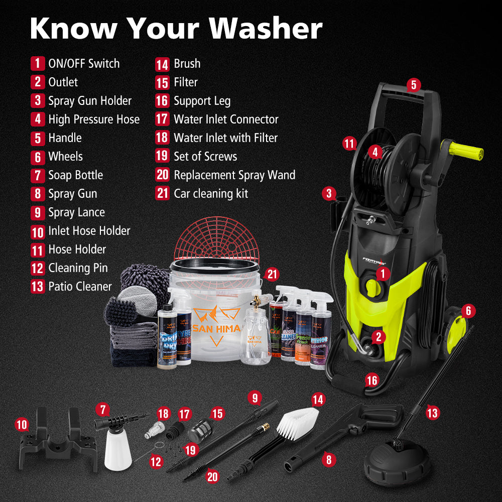 2700W Peak High Pressure Washer Cleaner 4200PSI Green + 18PCS Car Cleaning Kit - Sunyee